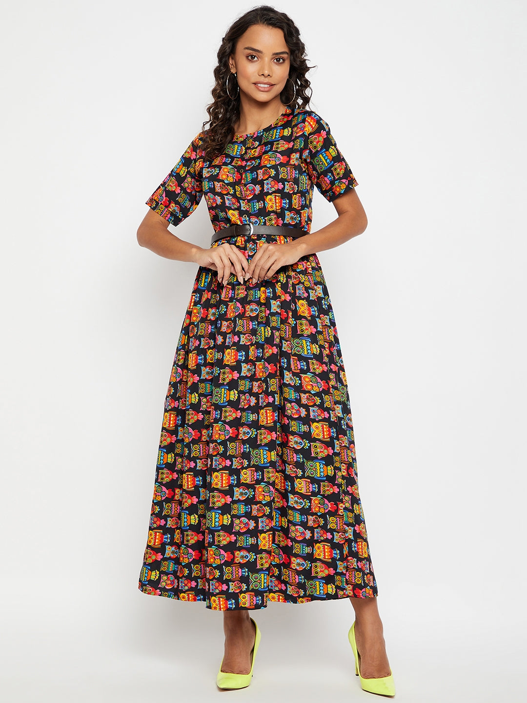Printed Maxi Dress with Belt