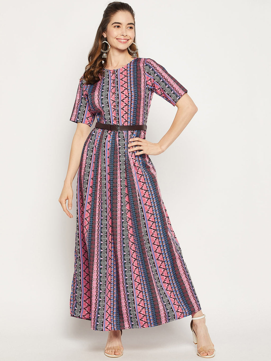 Printed Maxi Dress with Belt