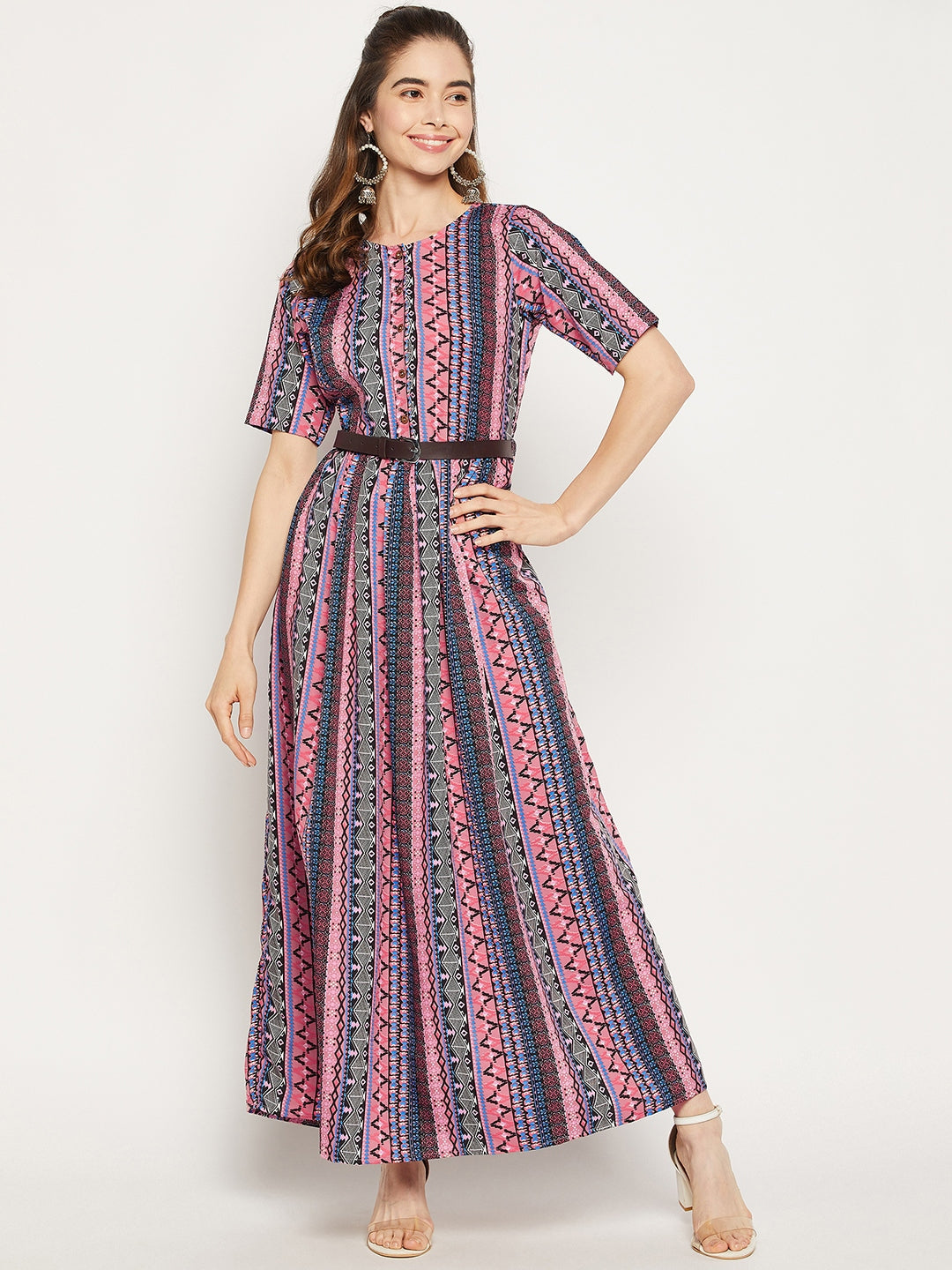 Printed Maxi Dress with Belt