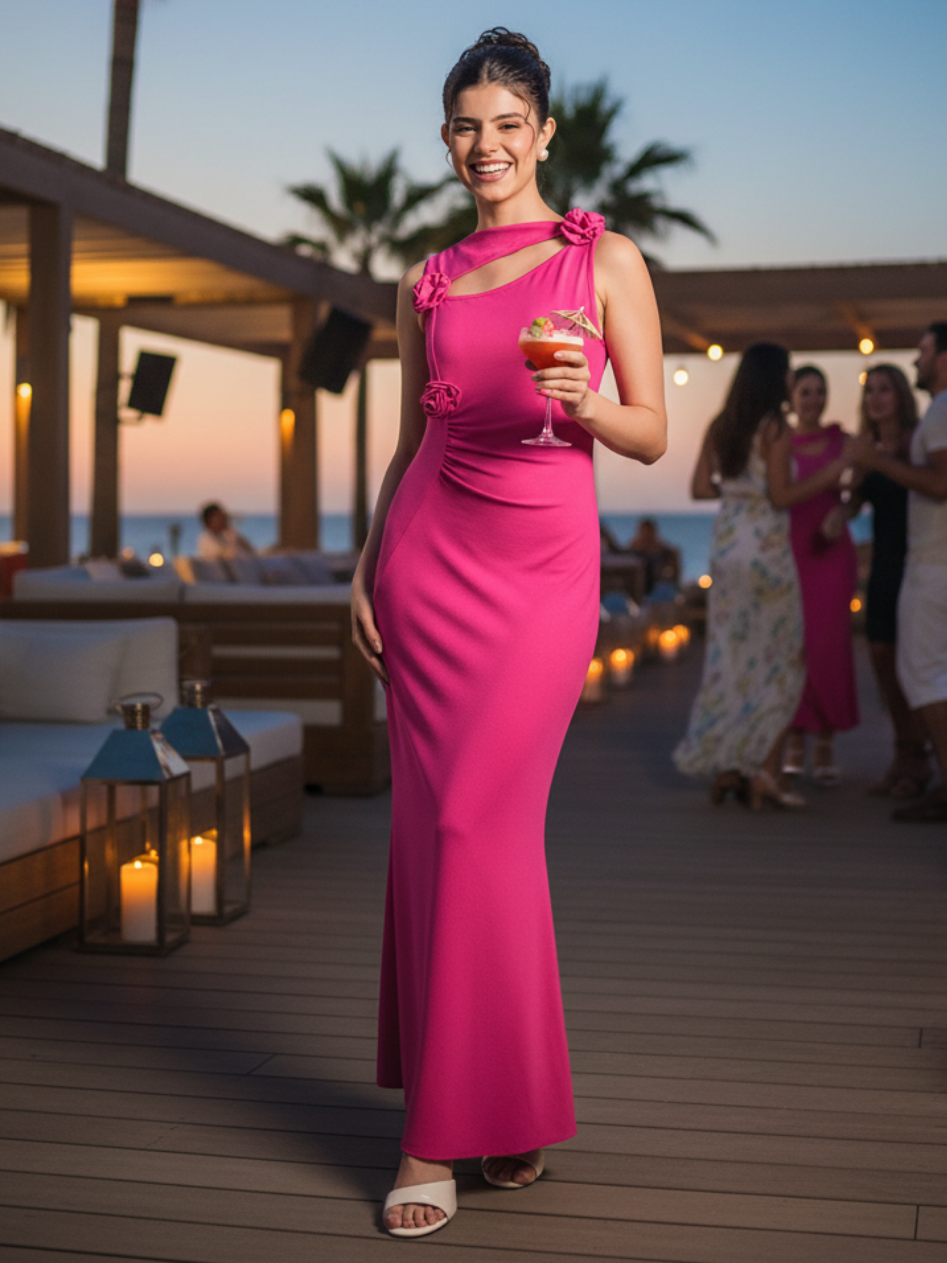 Stretchable Cutout Rosette Maxi Dress - Uptownie