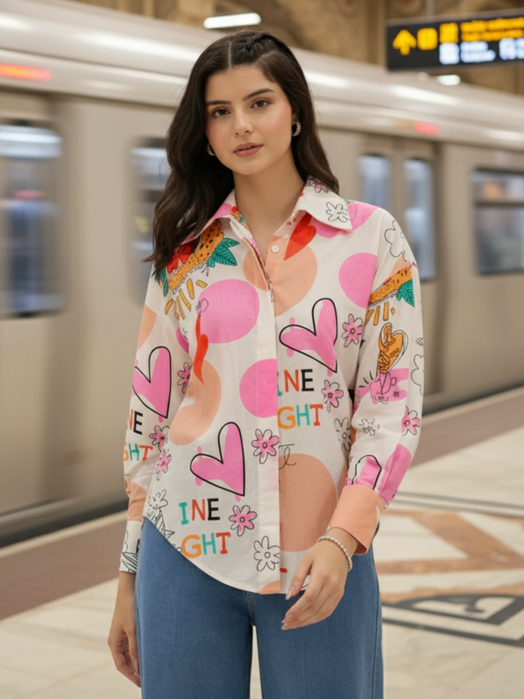 Printed Asymmetrical Cotton Shirt - Uptownie