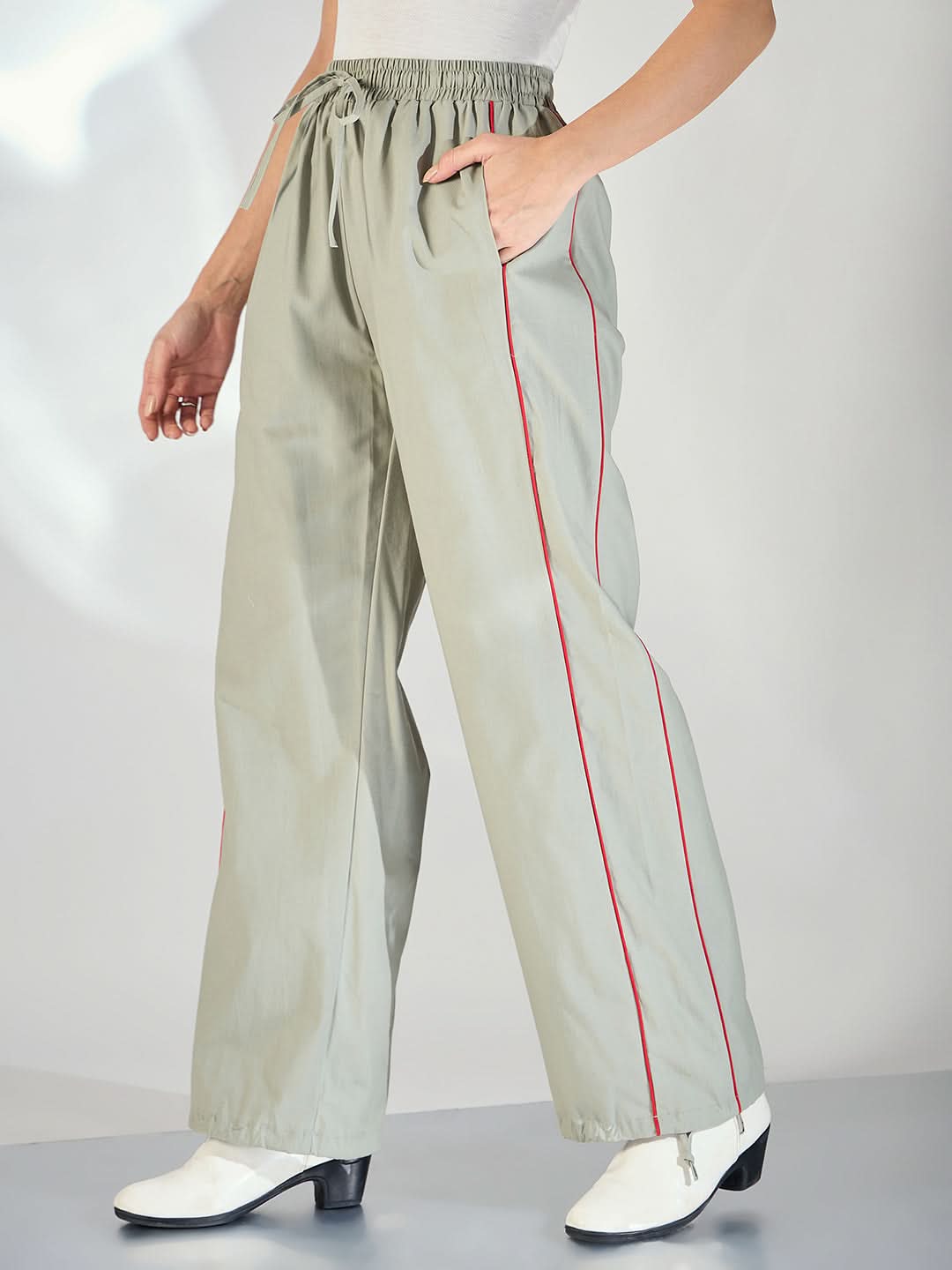 Casual Color Block Drawstring Straight Fit Pants