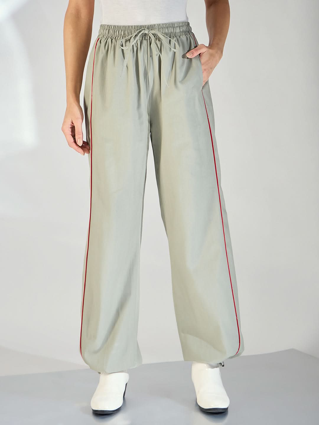 Casual Color Block Drawstring Straight Fit Pants