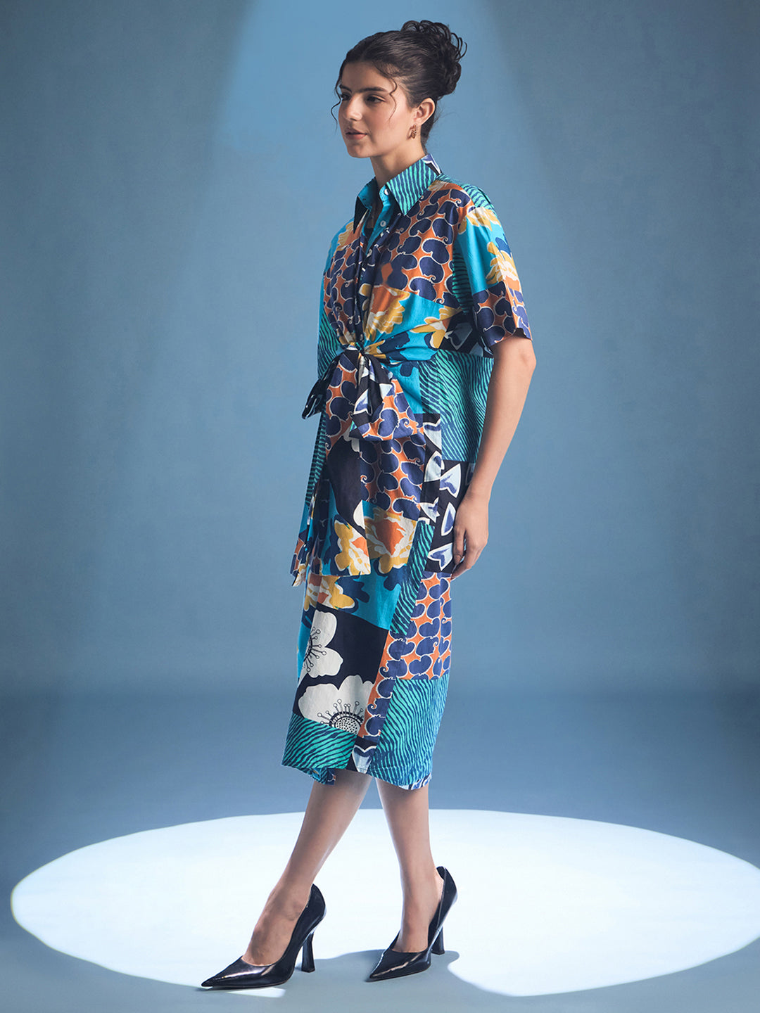 Knotted Cotton Shirt Midi Dress