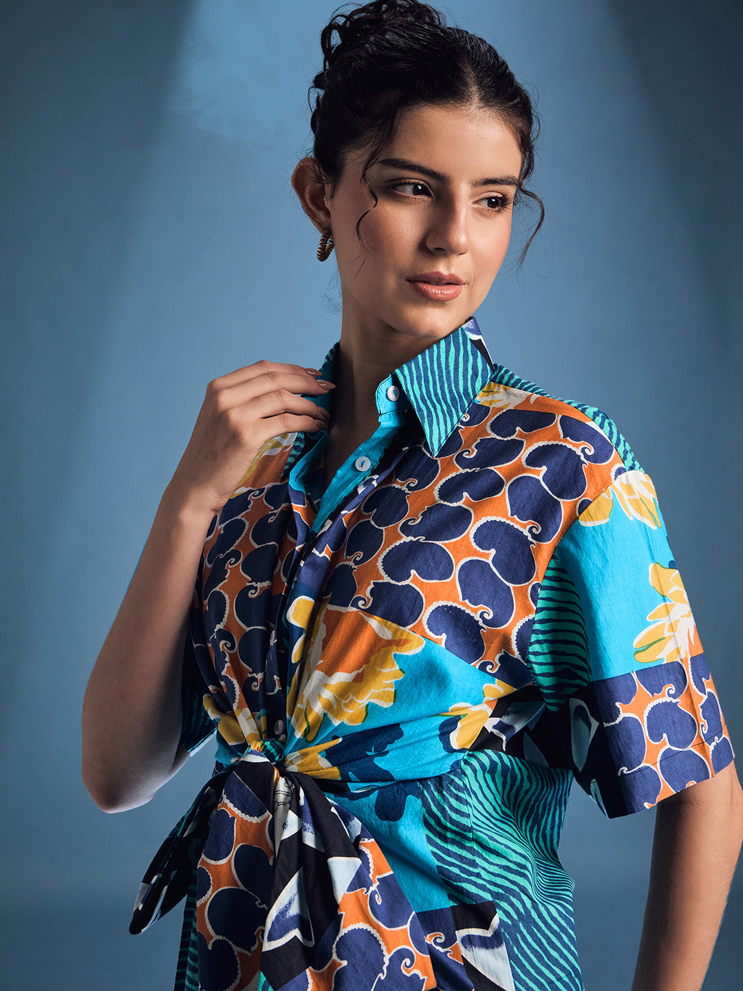 Knotted Cotton Shirt Midi Dress