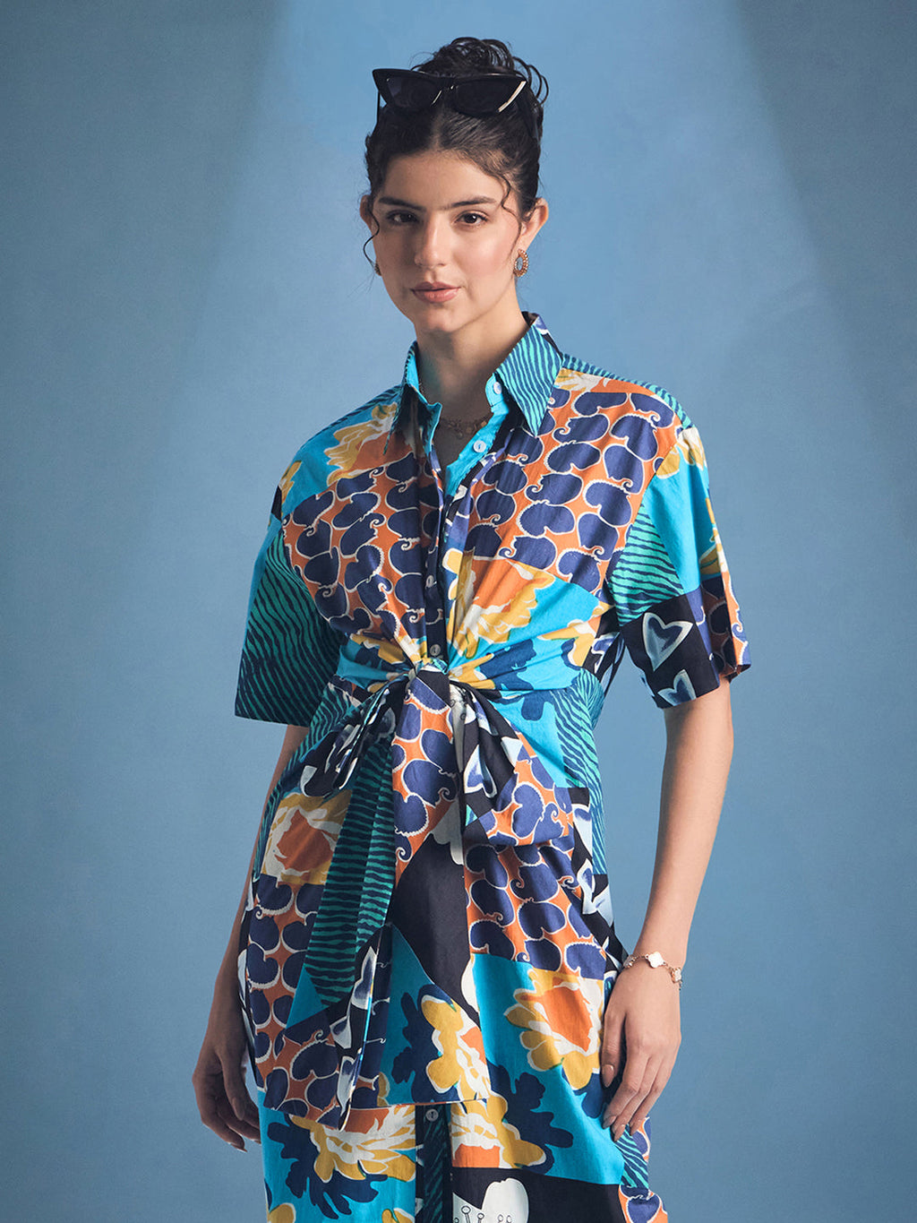 Knotted Cotton Shirt Midi Dress