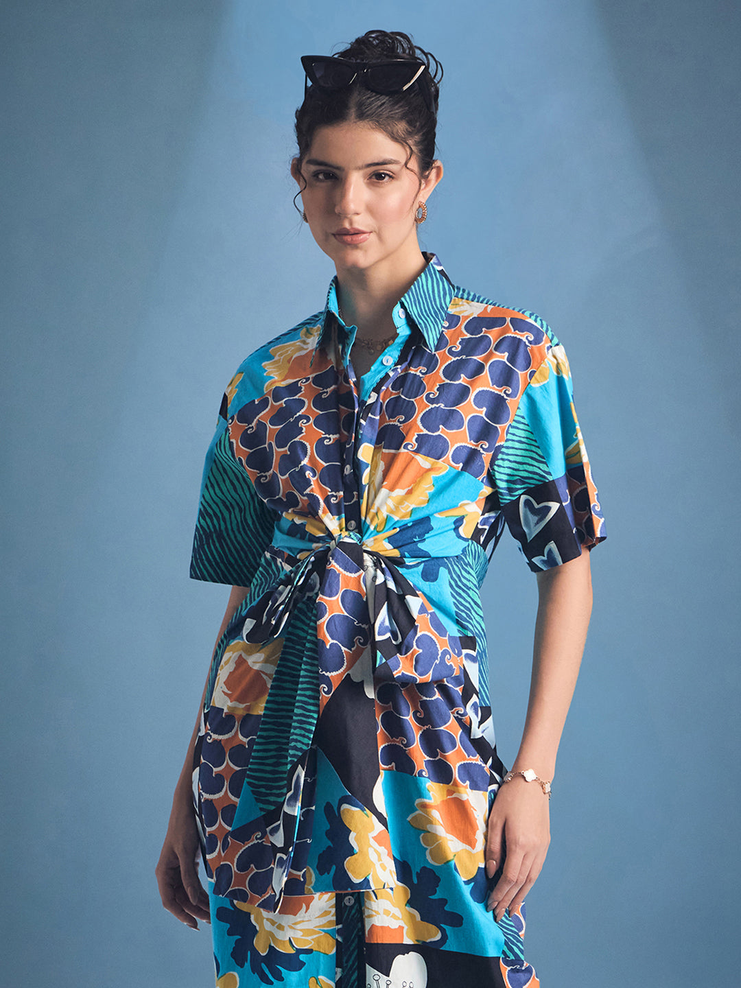Knotted Cotton Shirt Midi Dress