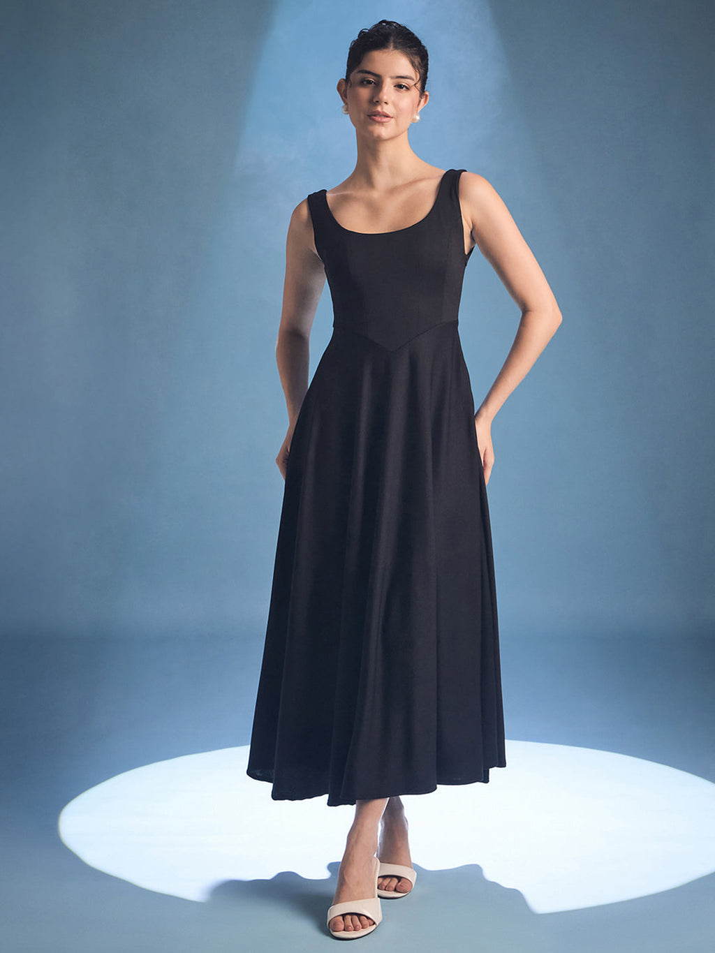 Stretchable Corset Fit & Flare Midi Dress