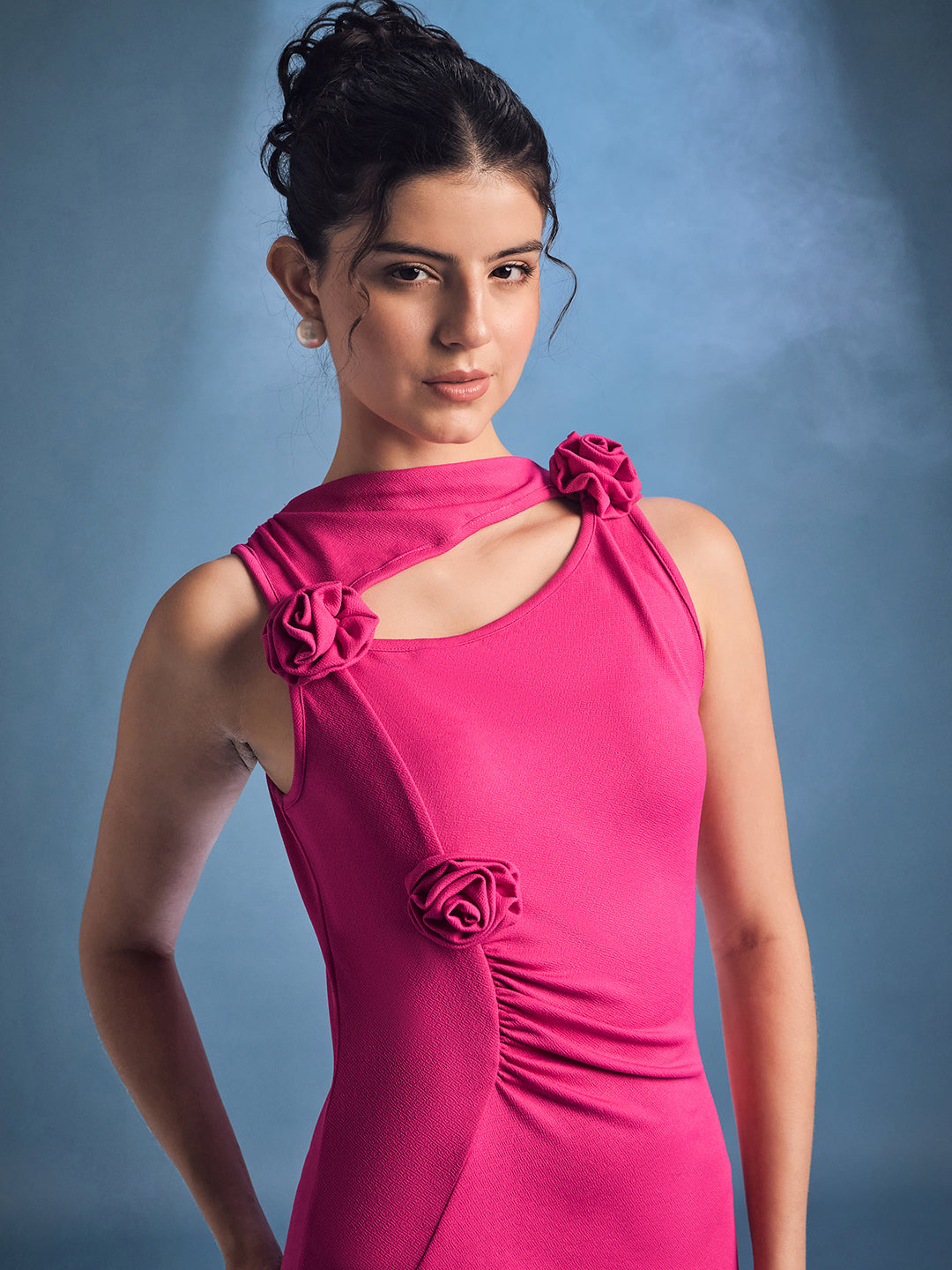 Stretchable Cutout Rosette Maxi Dress
