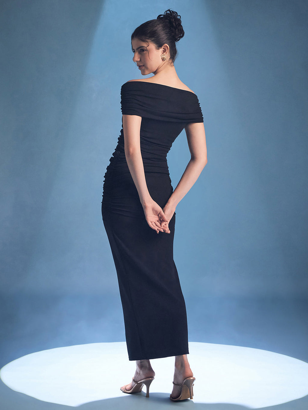 Ring Accent Off Shoulder Stretchable Maxi Dress