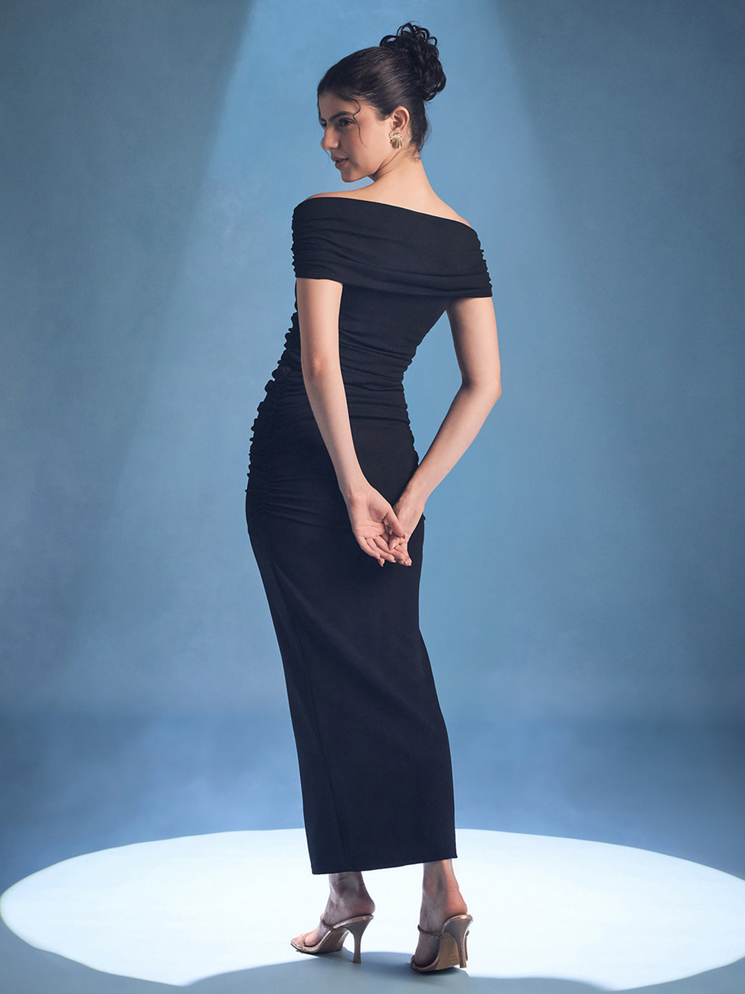 Ring Accent Off Shoulder Stretchable Maxi Dress