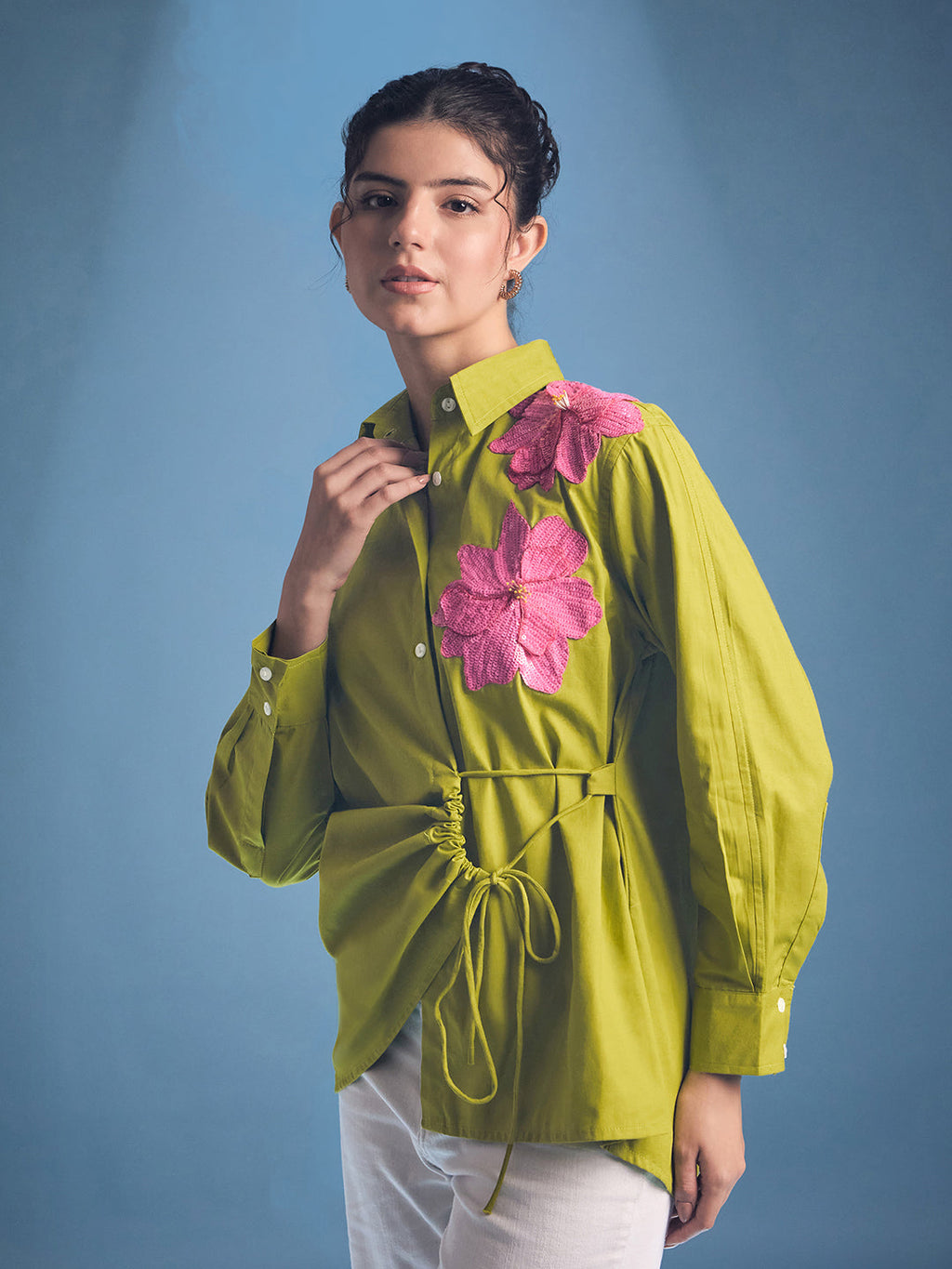 Side Tie-Up Cotton Shirt