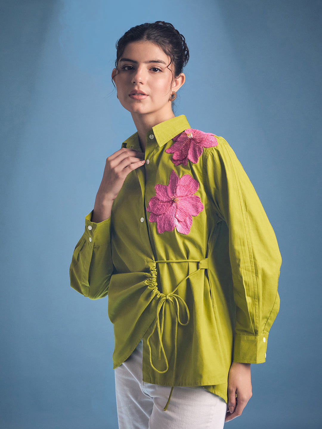 Side Tie-Up Cotton Shirt