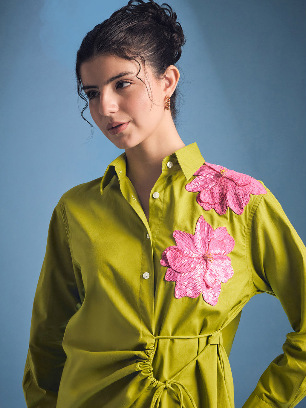 Side Tie-Up Cotton Shirt