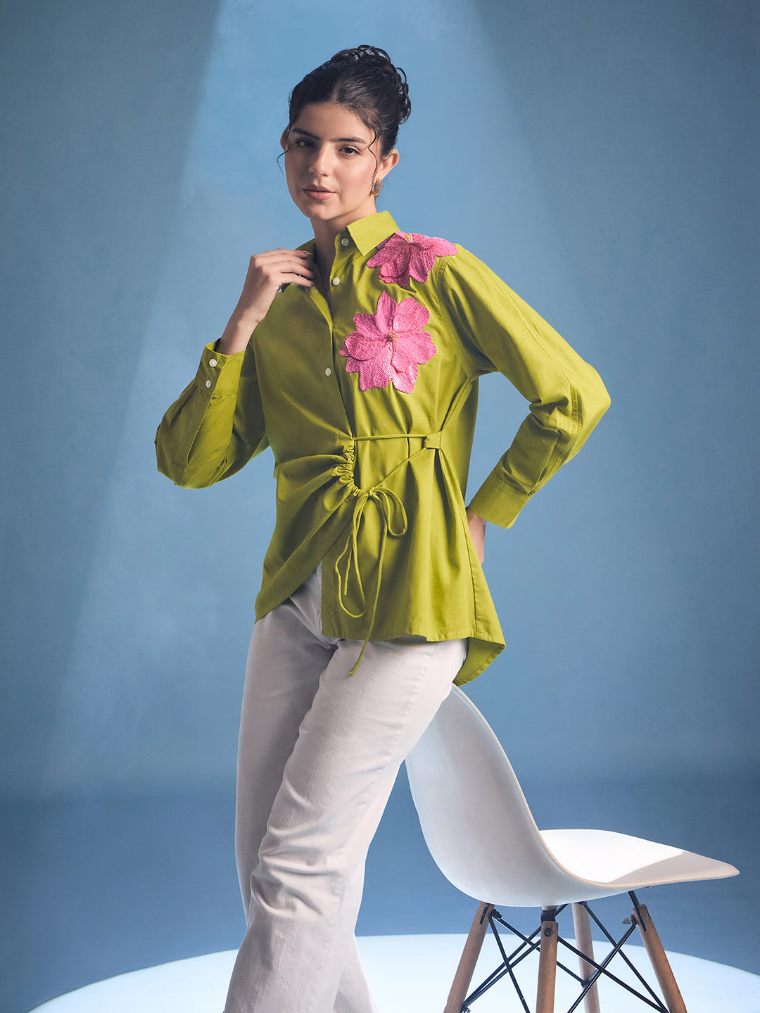 Side Tie-Up Cotton Shirt