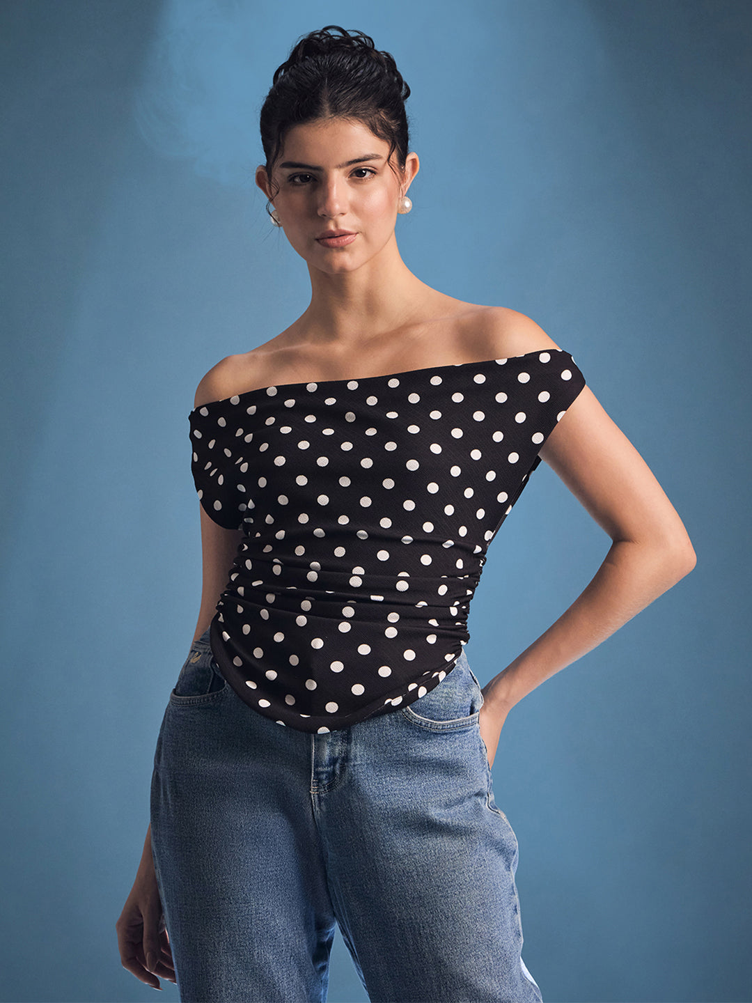 Printed Cotton Stretchable Draped Crop Top
