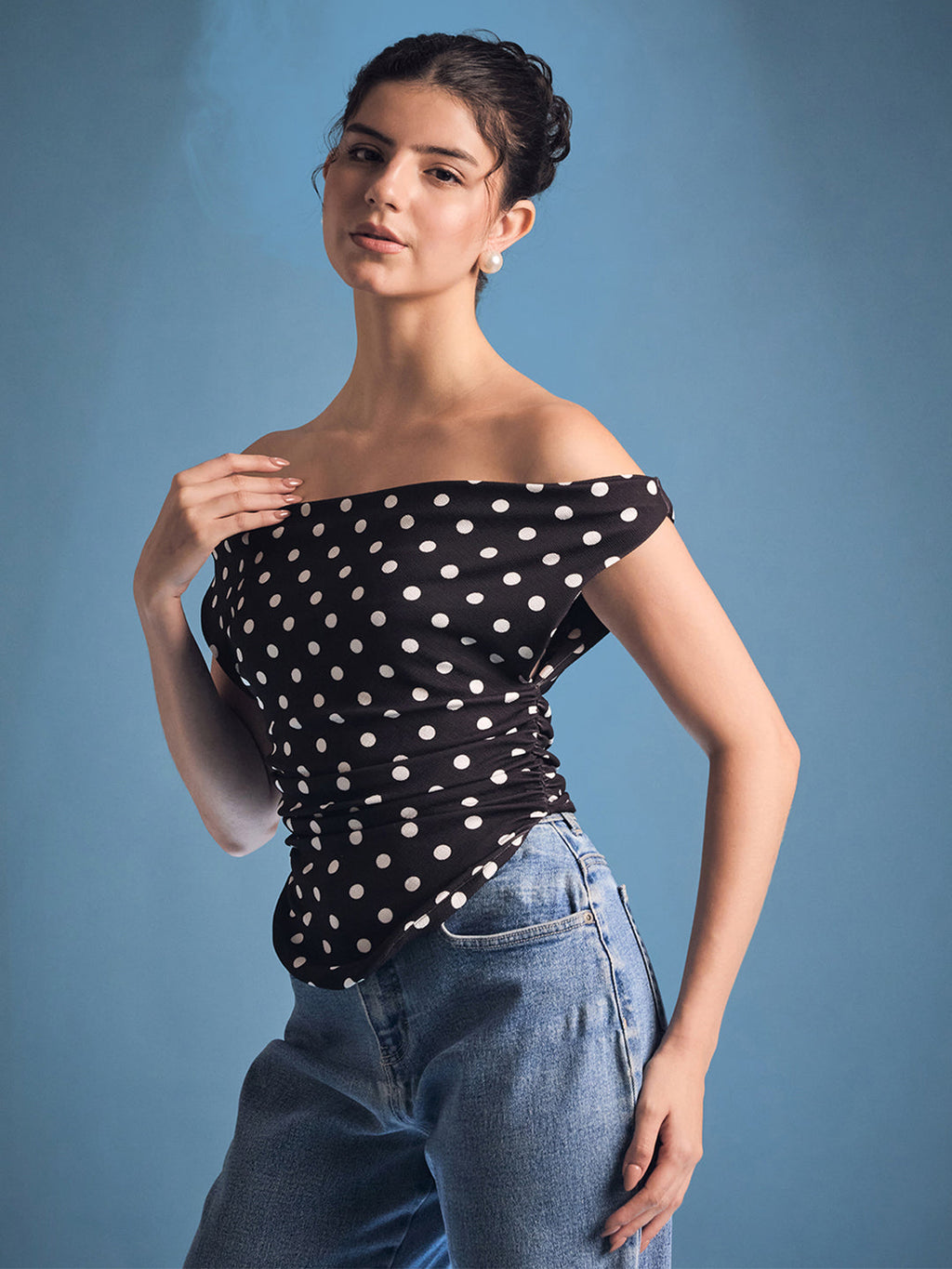 Printed Cotton Stretchable Draped Crop Top