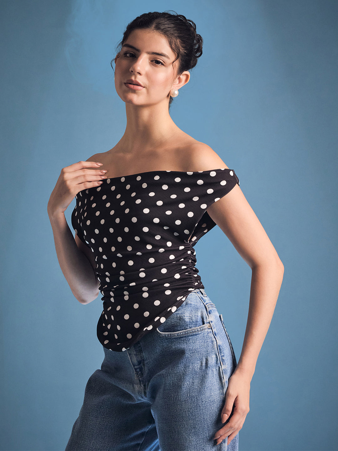Printed Cotton Stretchable Draped Crop Top