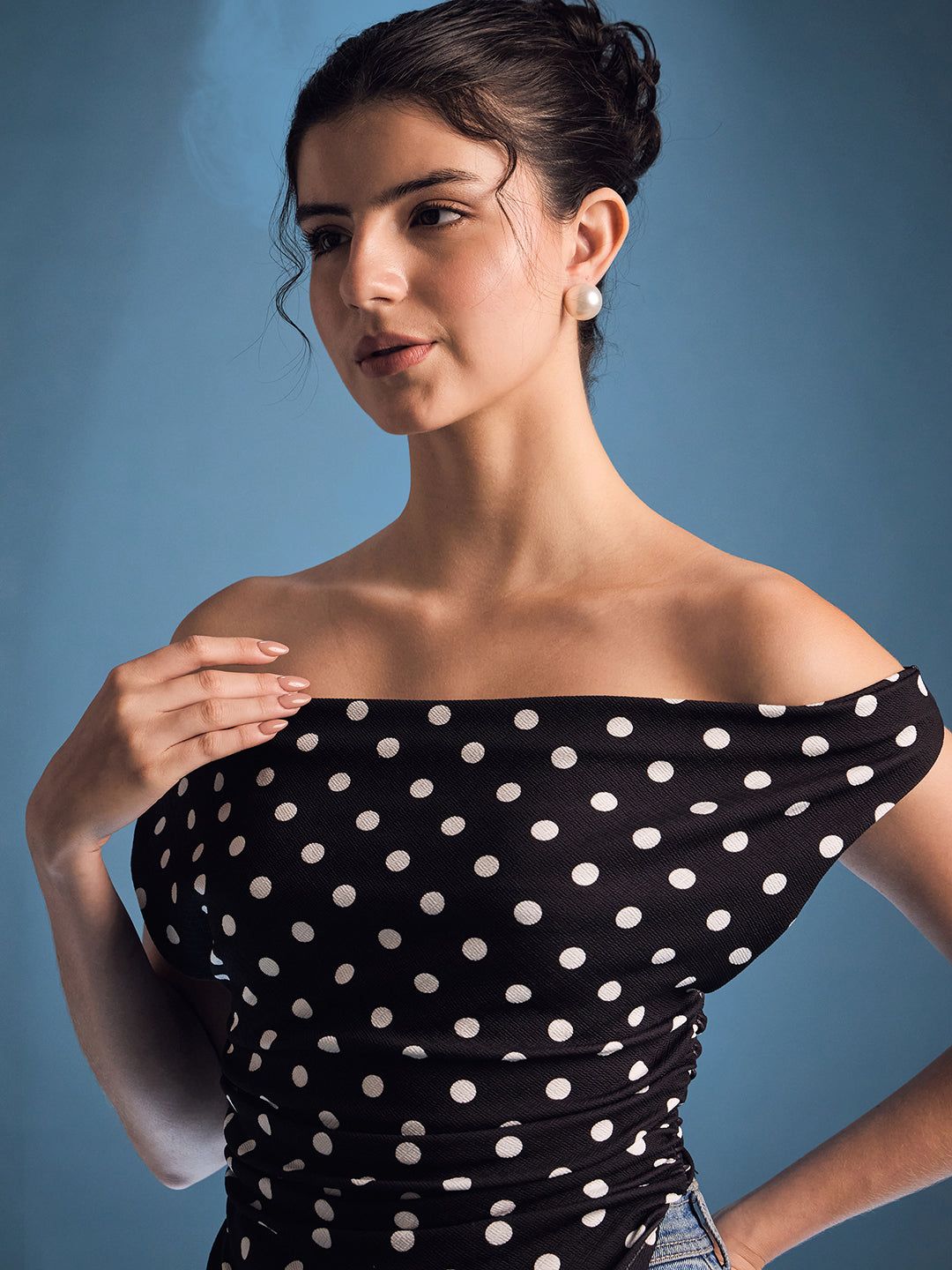 Printed Cotton Stretchable Draped Crop Top