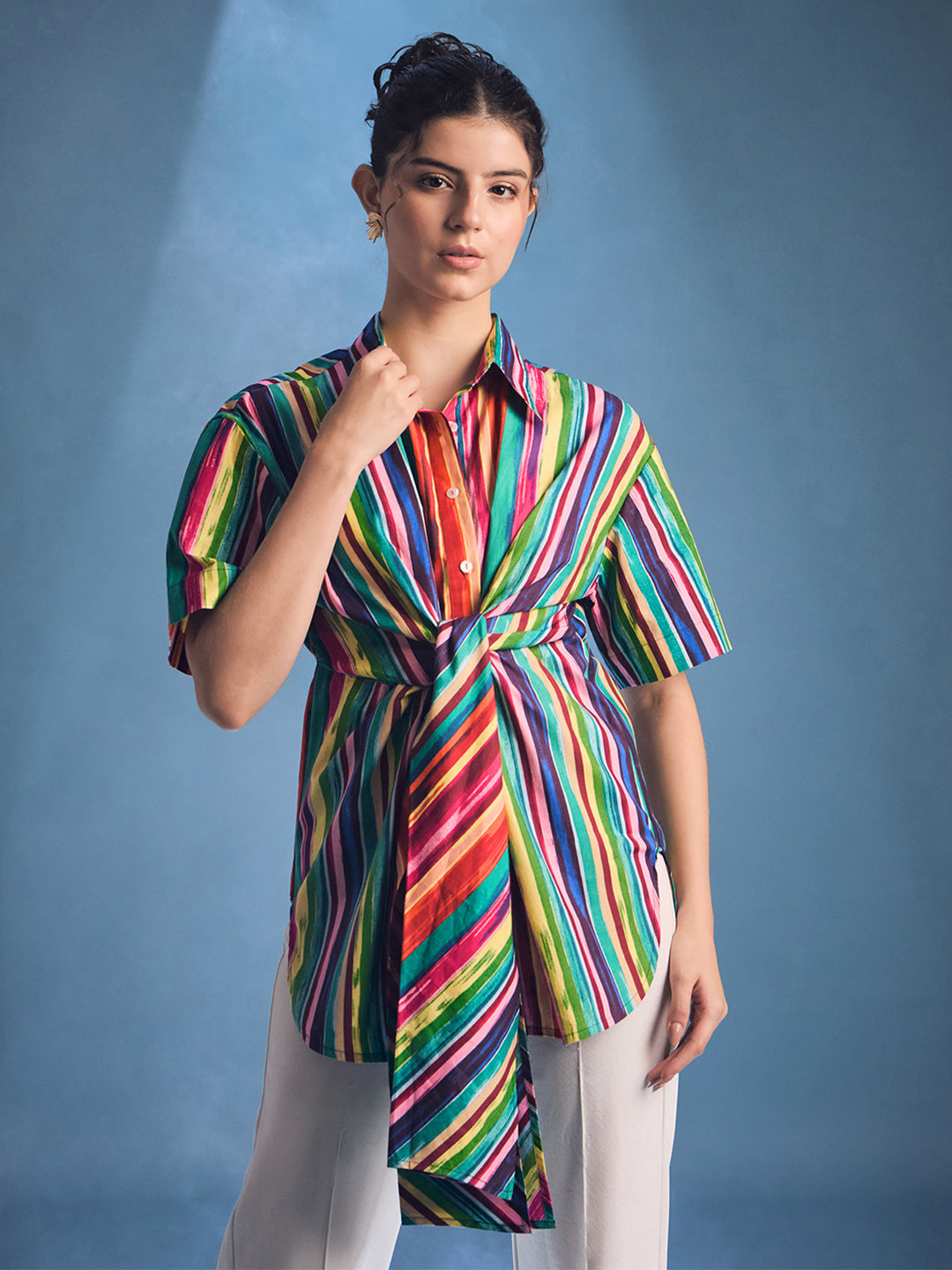 Front Tie-Up Cotton Shirt