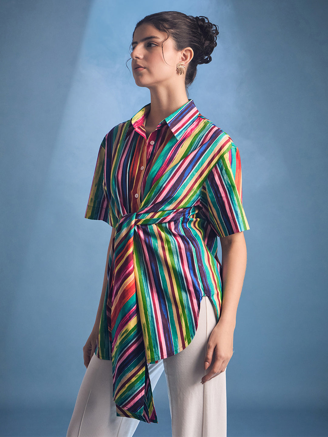 Front Tie-Up Cotton Shirt