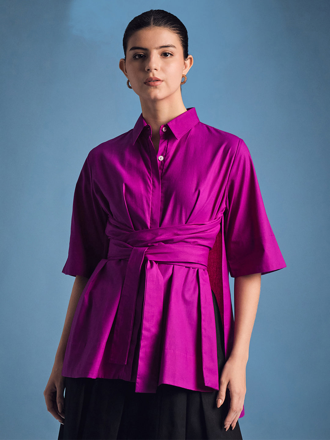 Cotton Tie Up Cape Shirt