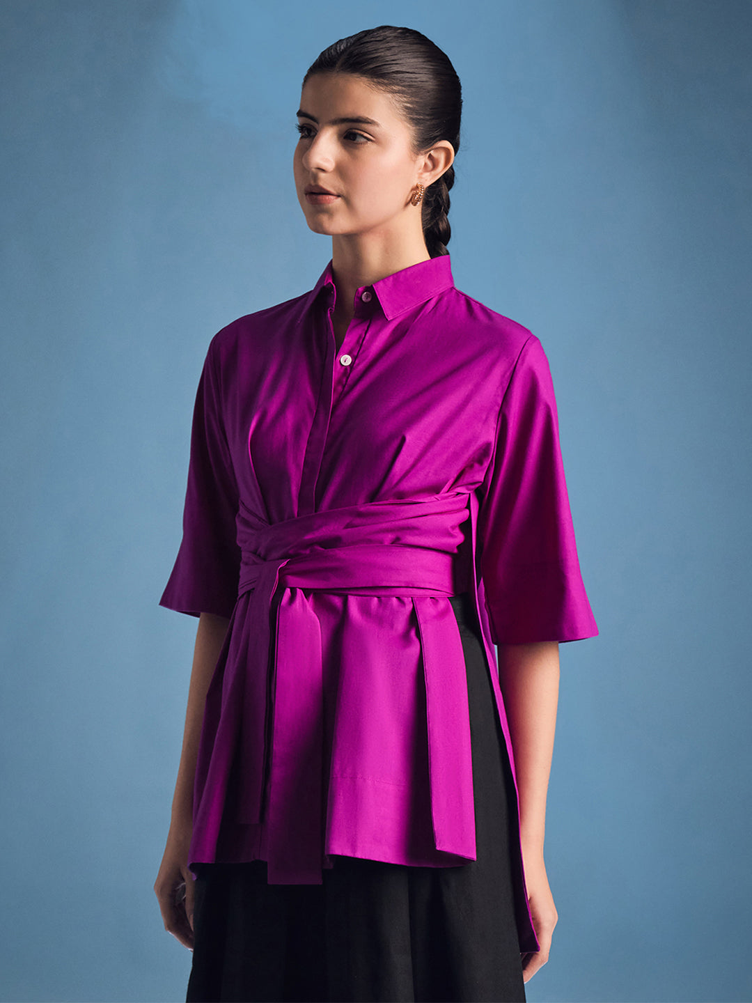 Cotton Tie Up Cape Shirt