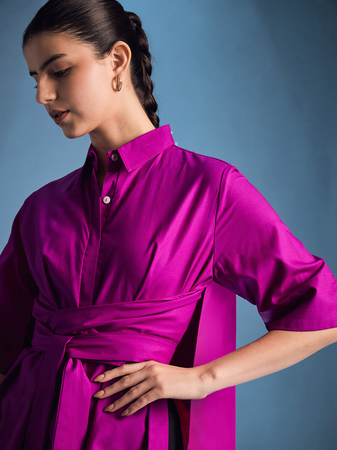 Cotton Tie Up Cape Shirt