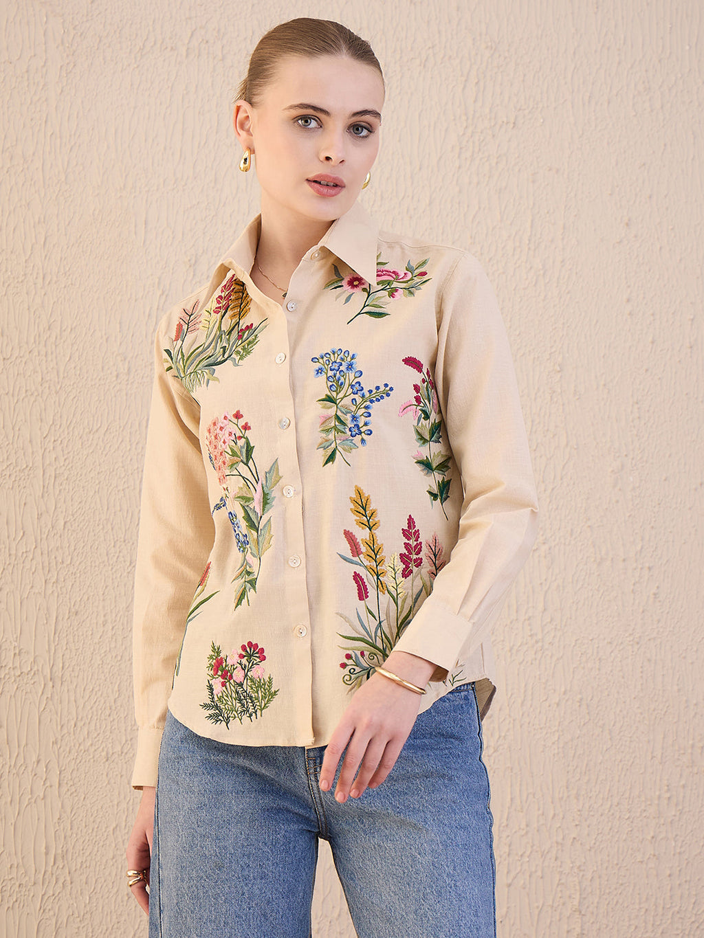 Floral Embroidered Linen Shirt