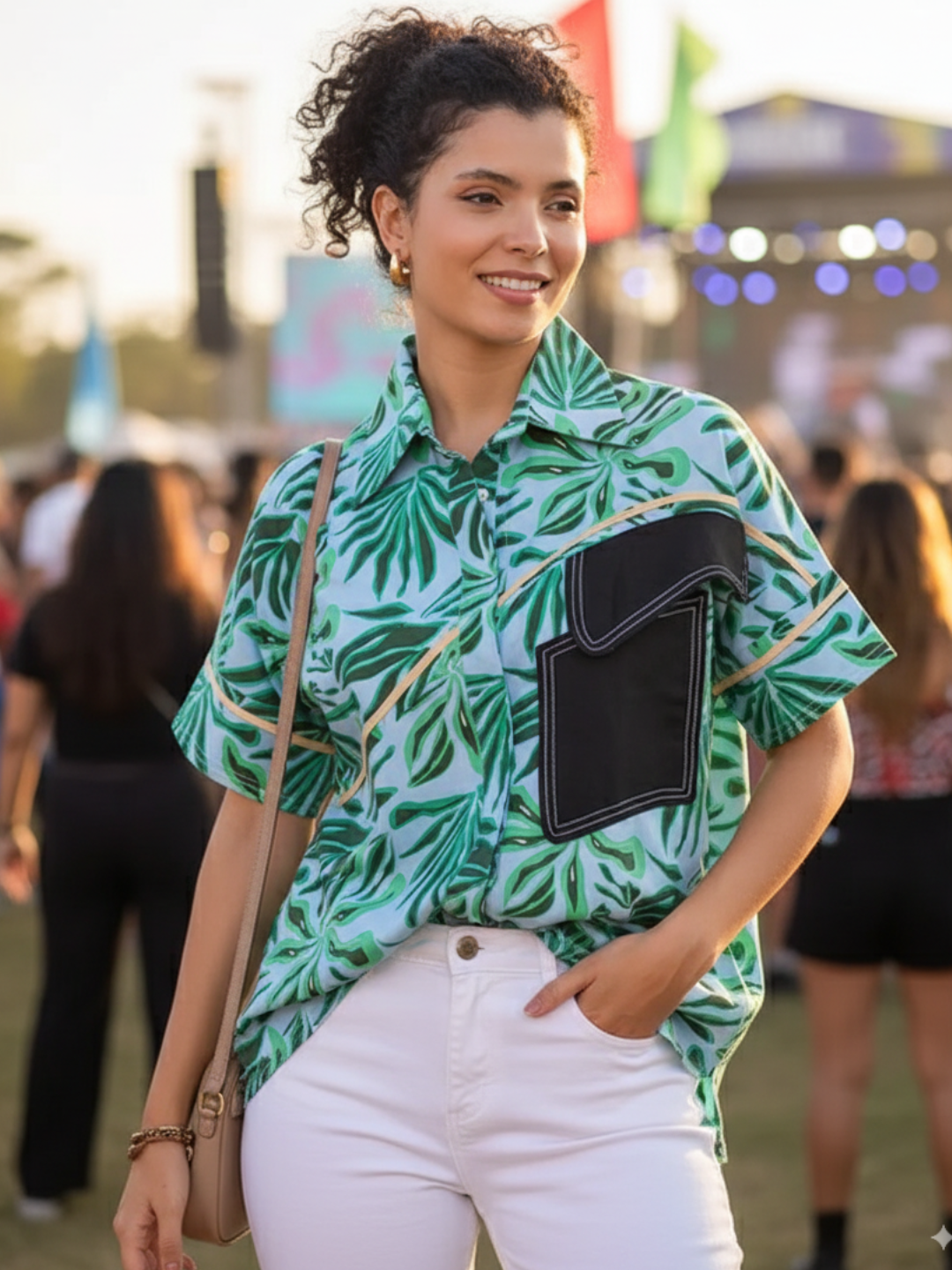 Cotton Boxy Shirt With Asymmetric Contrast Pocket - Uptownie