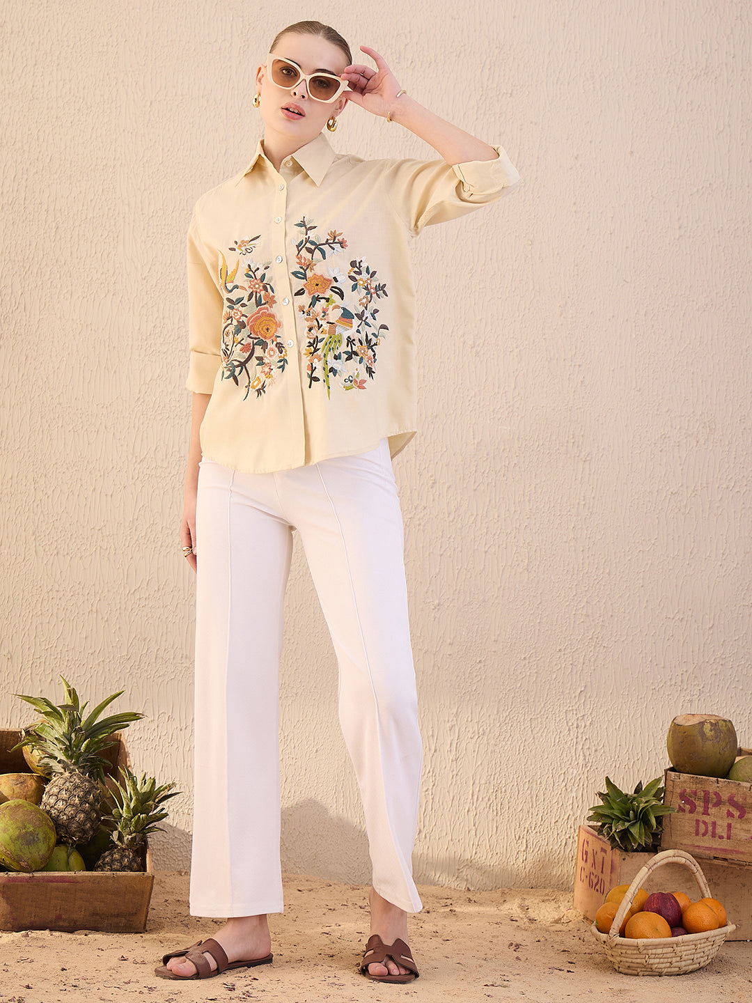 Floral Embroidered Linen Shirt
