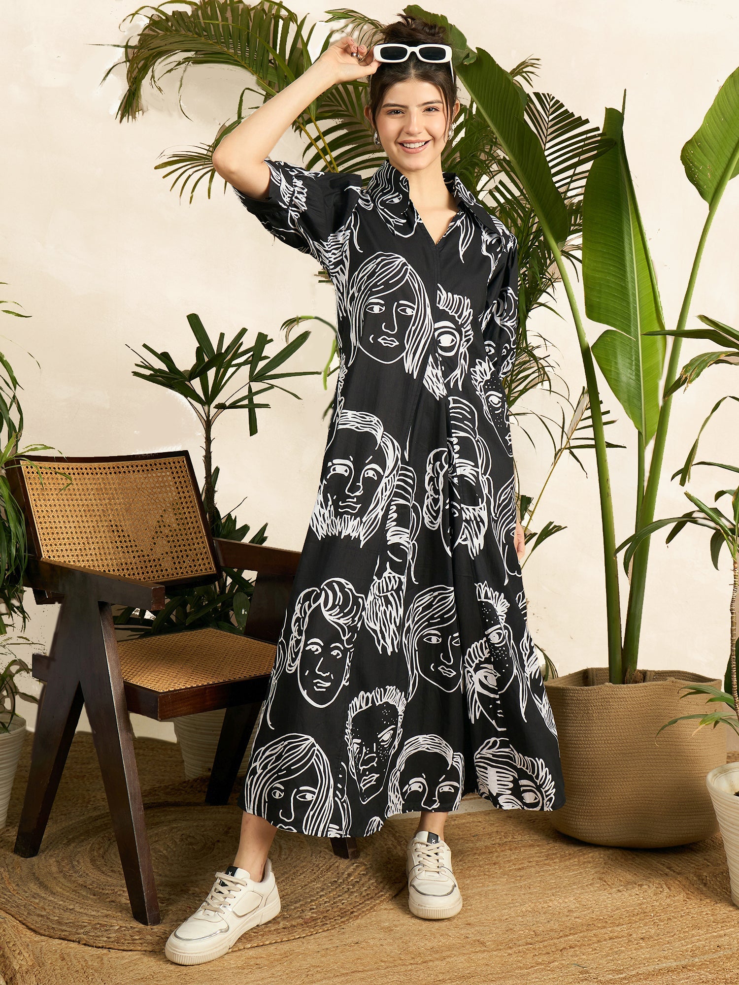 Front Pleated Cotton Midi Dress - Uptownie