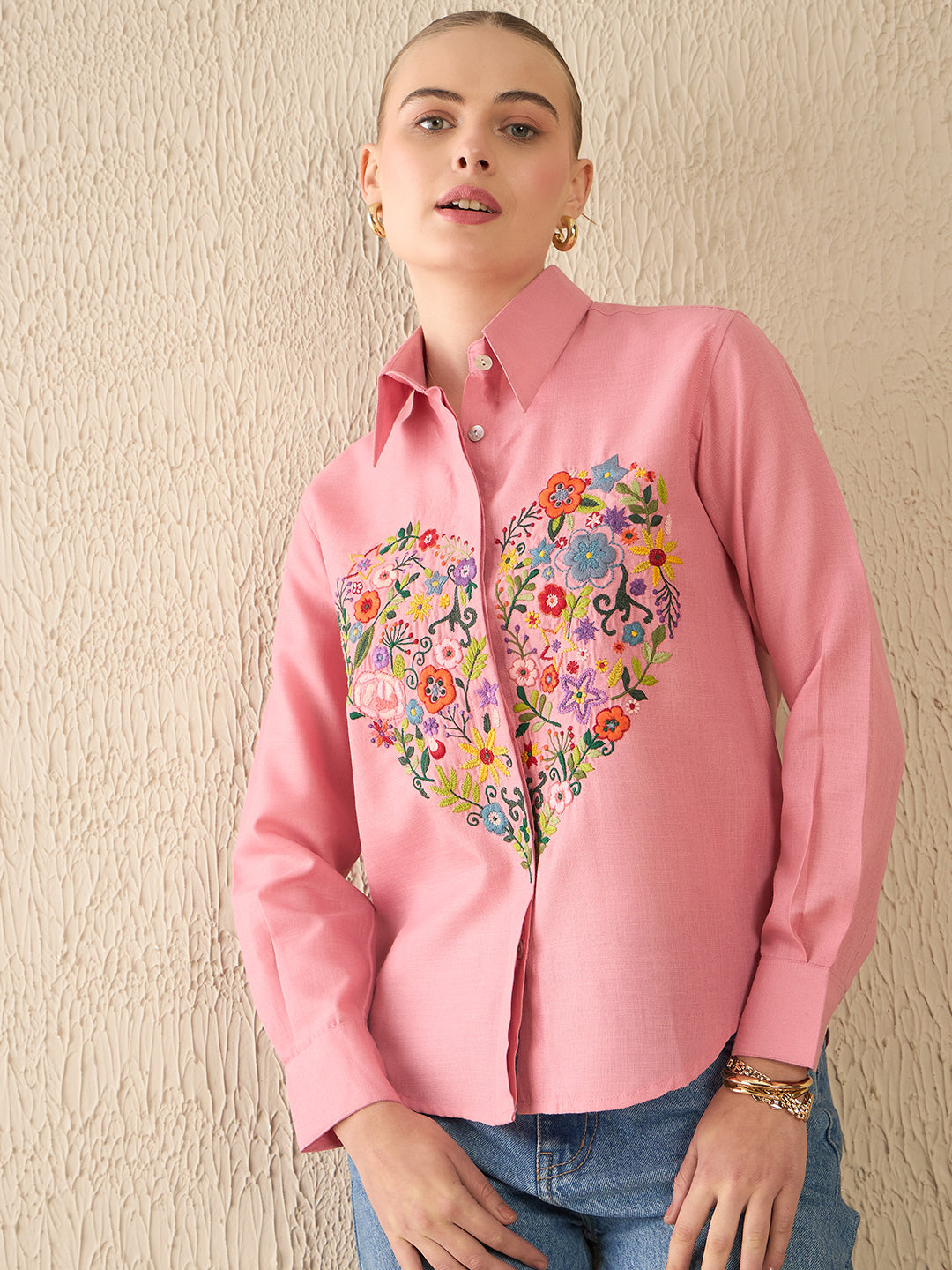 Floral Embroidered Linen Shirt