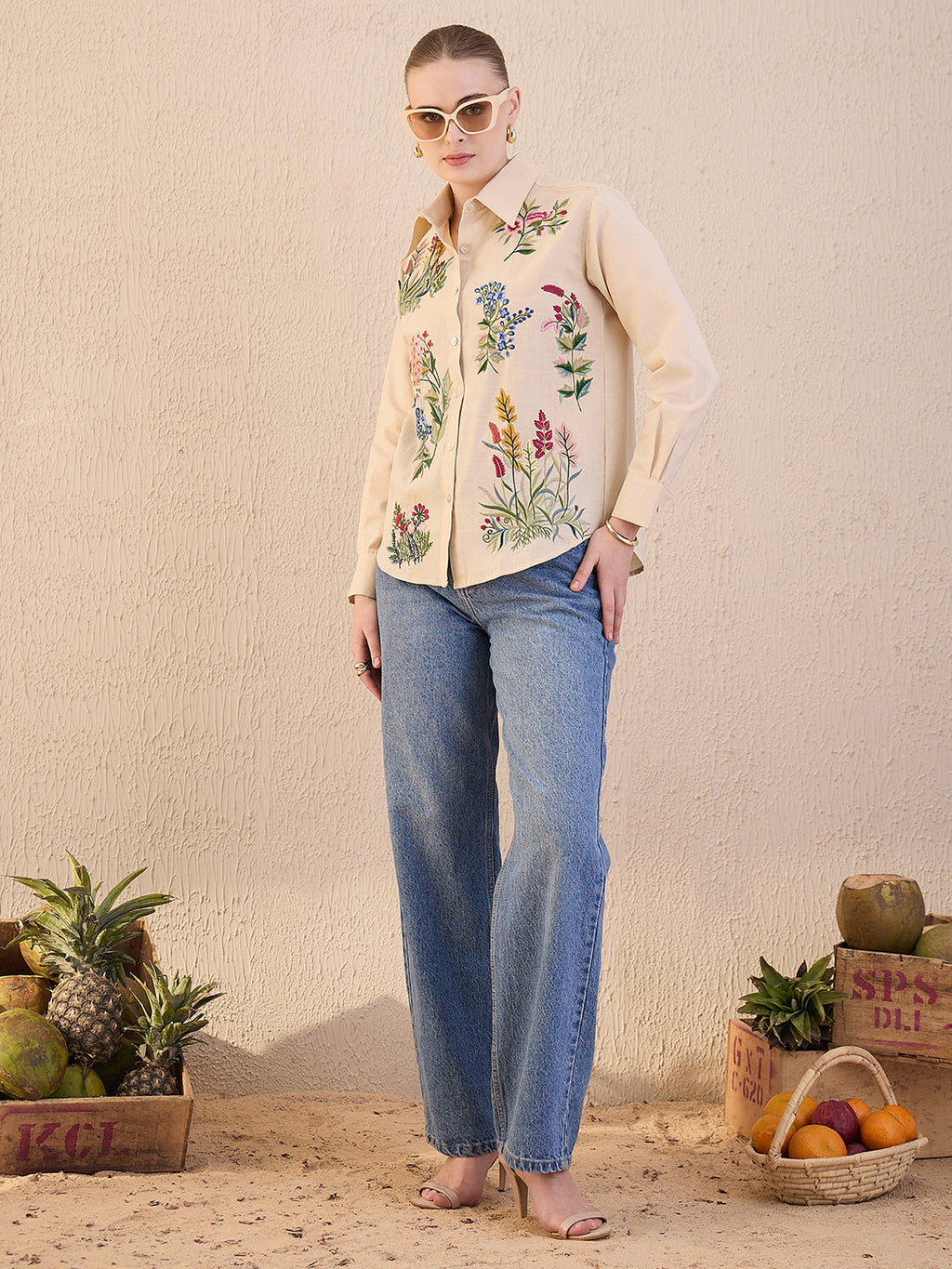 Floral Embroidered Linen Shirt