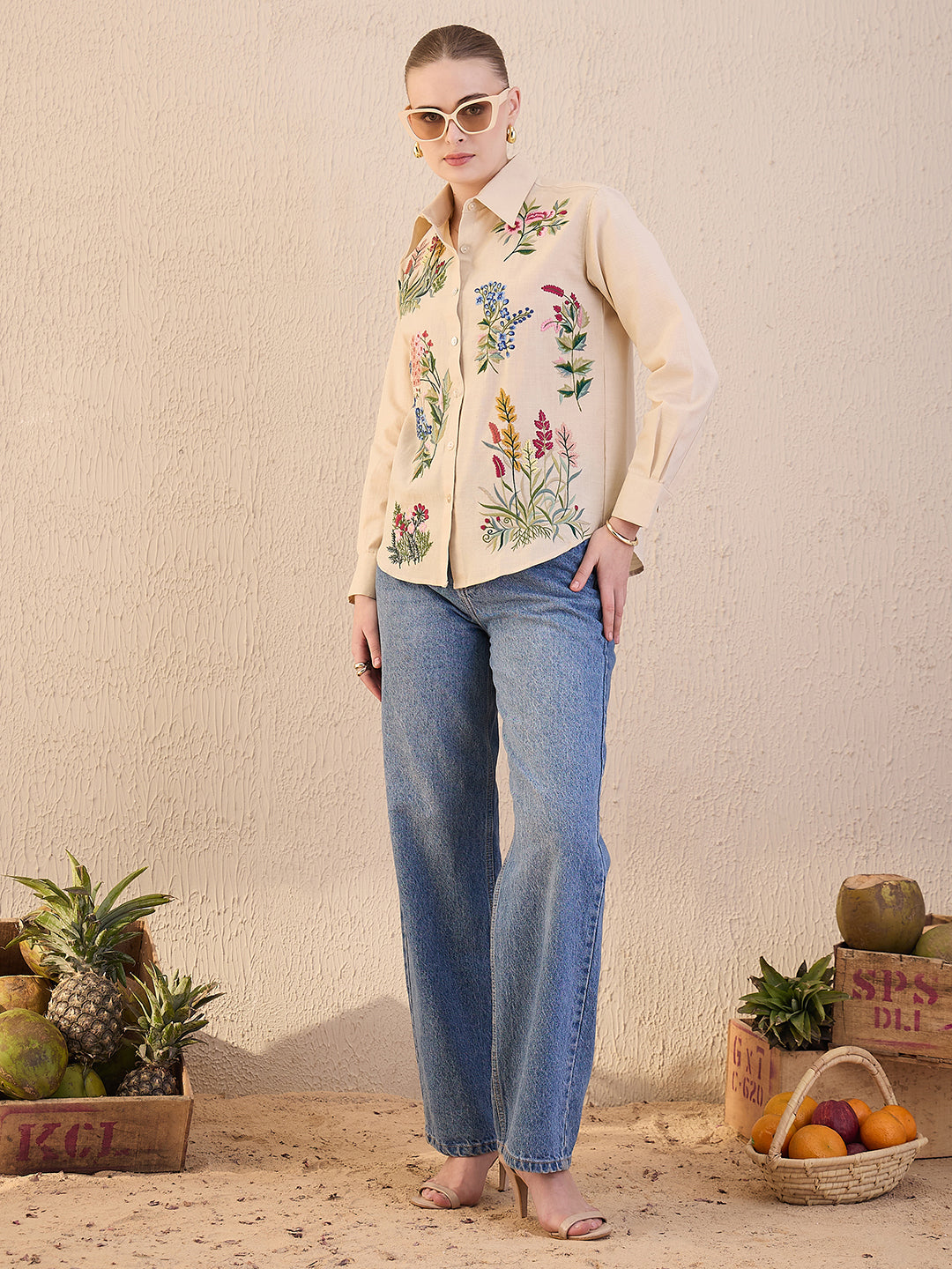 Floral Embroidered Linen Shirt