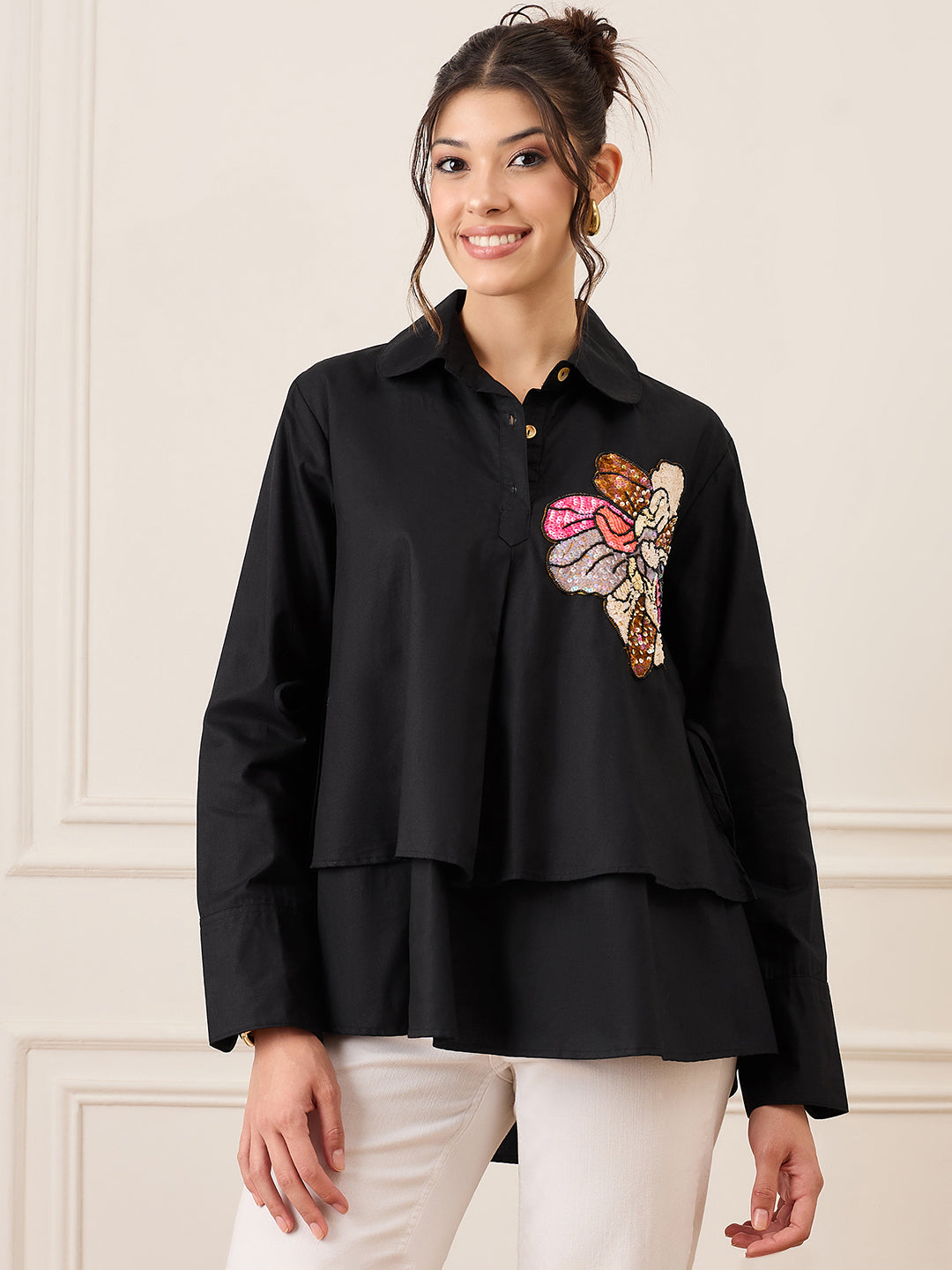 Double Layered Applique Cotton Shirt