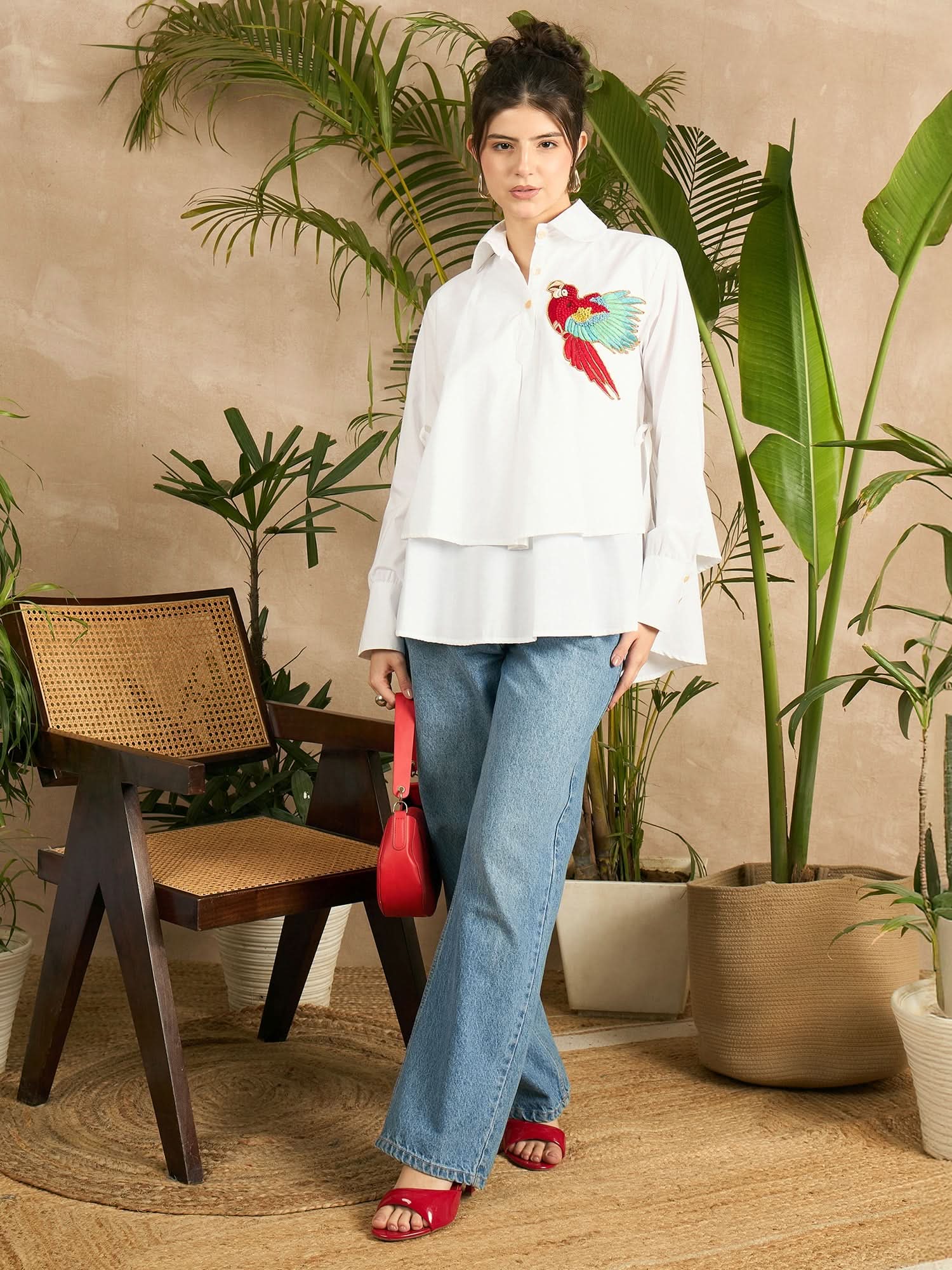 Double Layered Applique Cotton Shirt