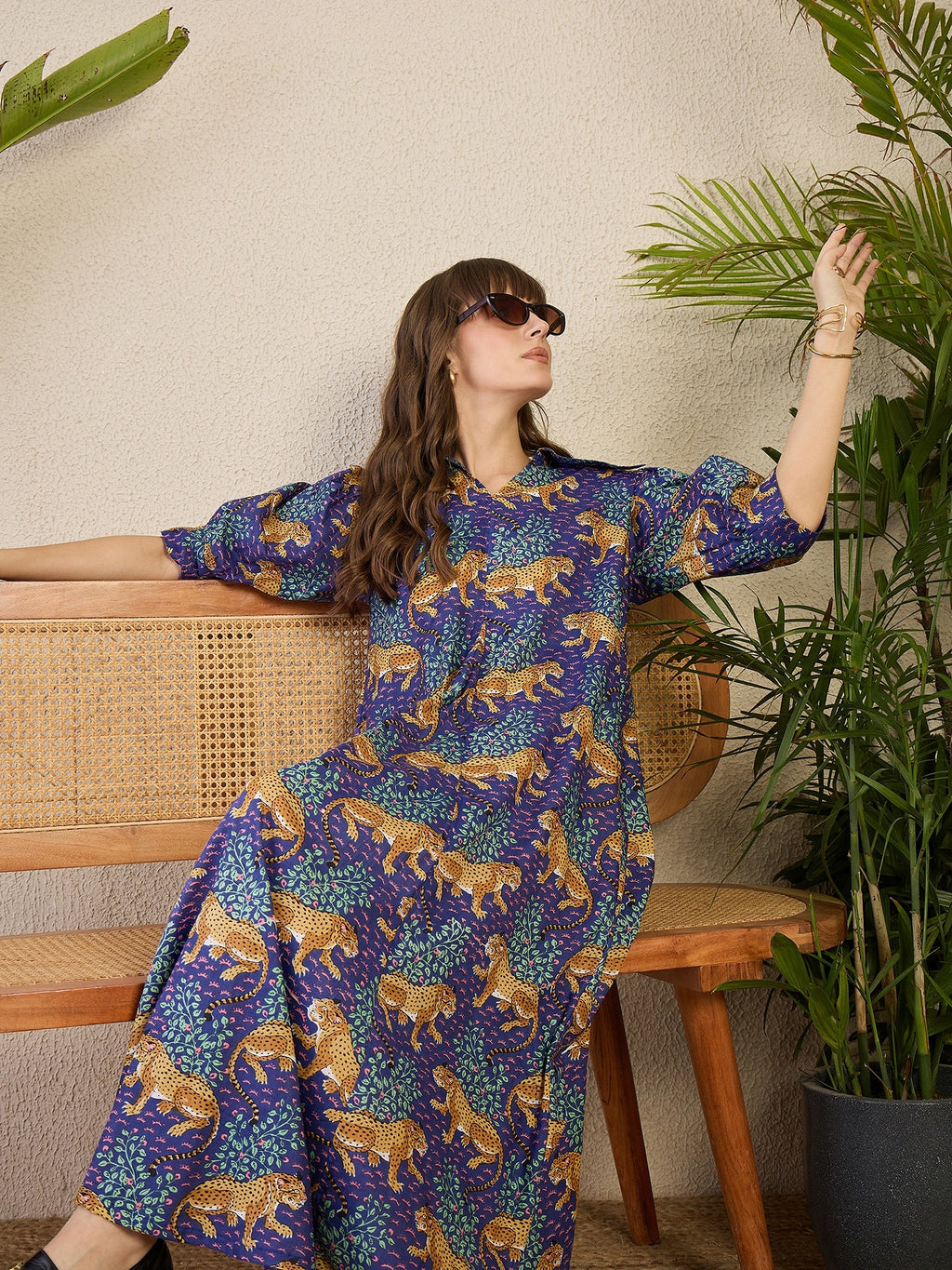 Front Pleated Cotton Midi Dress