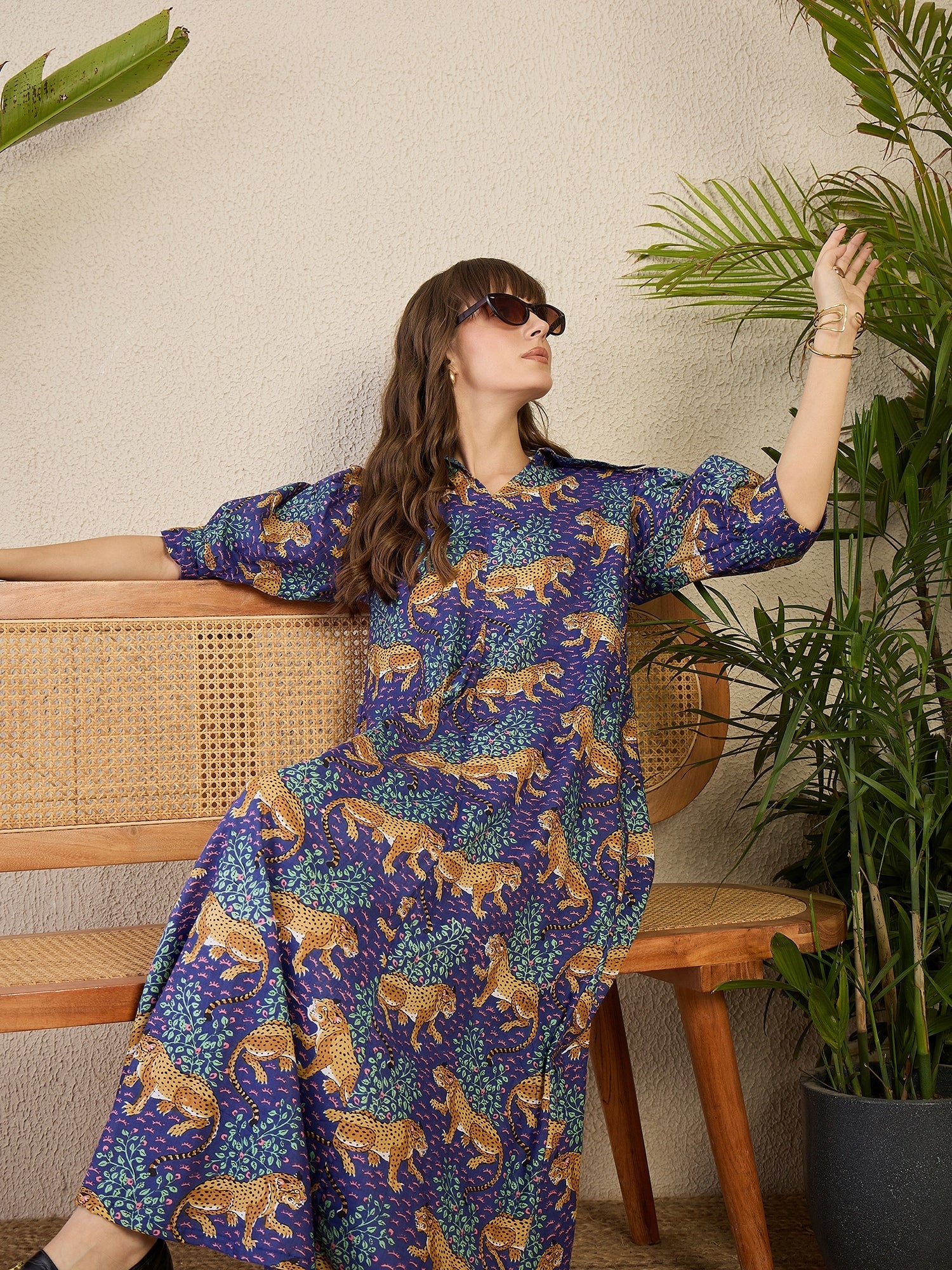 Front Pleated Cotton Midi Dress