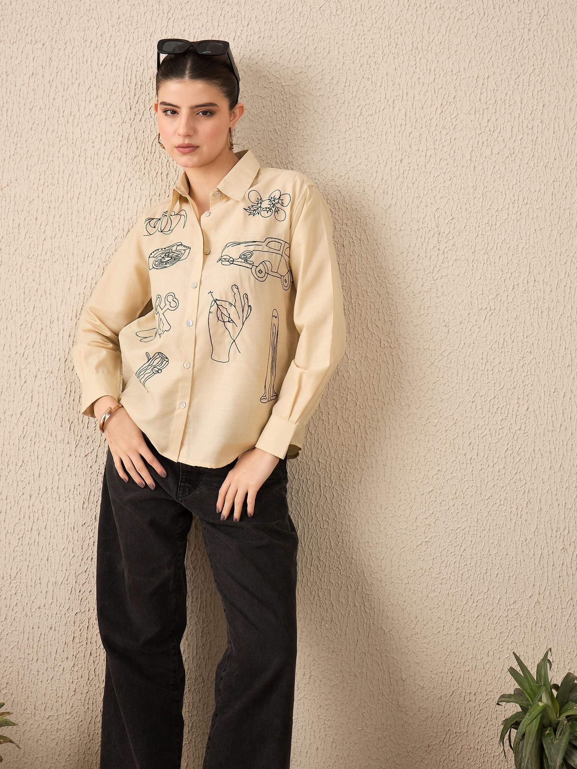 Doodle Embroidered Linen Shirt