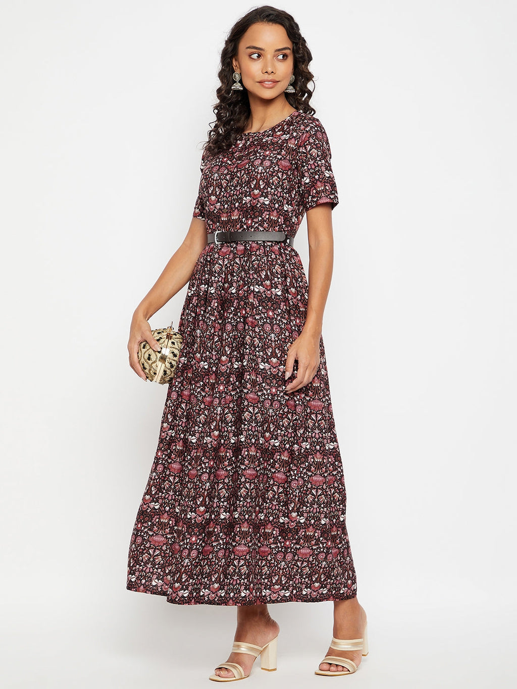 Printed Maxi Dress with Belt