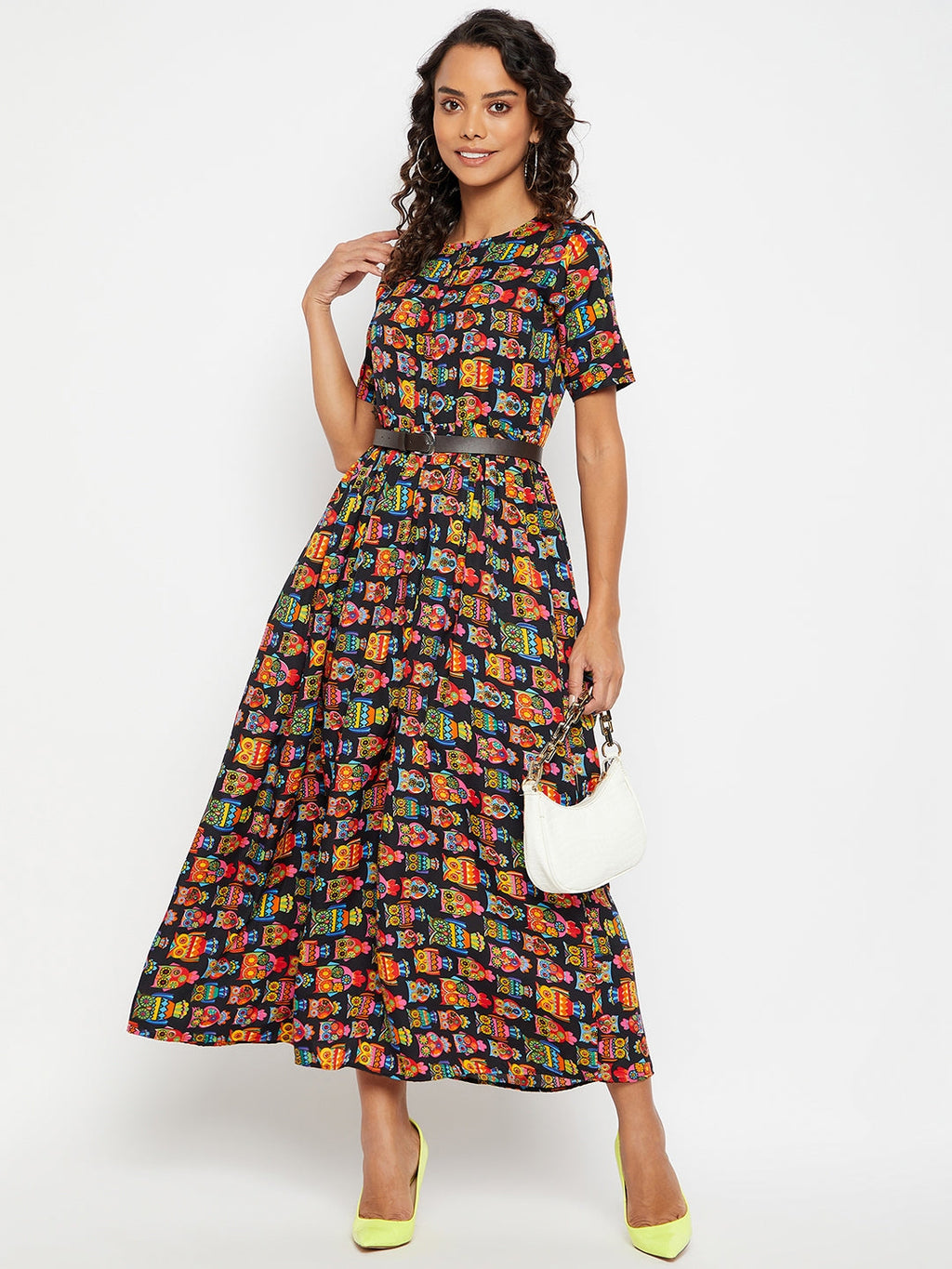Printed Maxi Dress with Belt