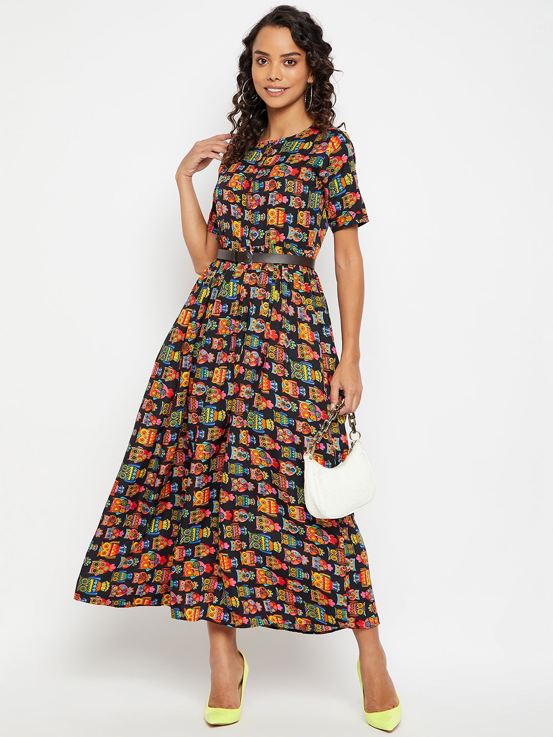 Printed Maxi Dress with Belt