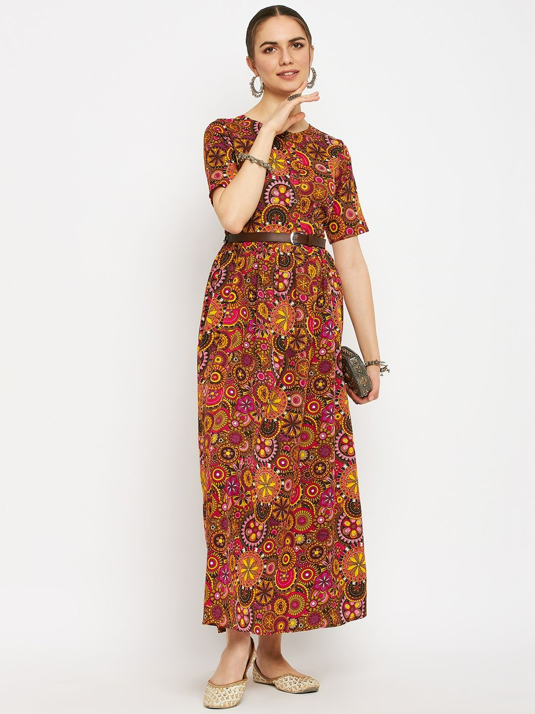 Printed Maxi Dress with Belt