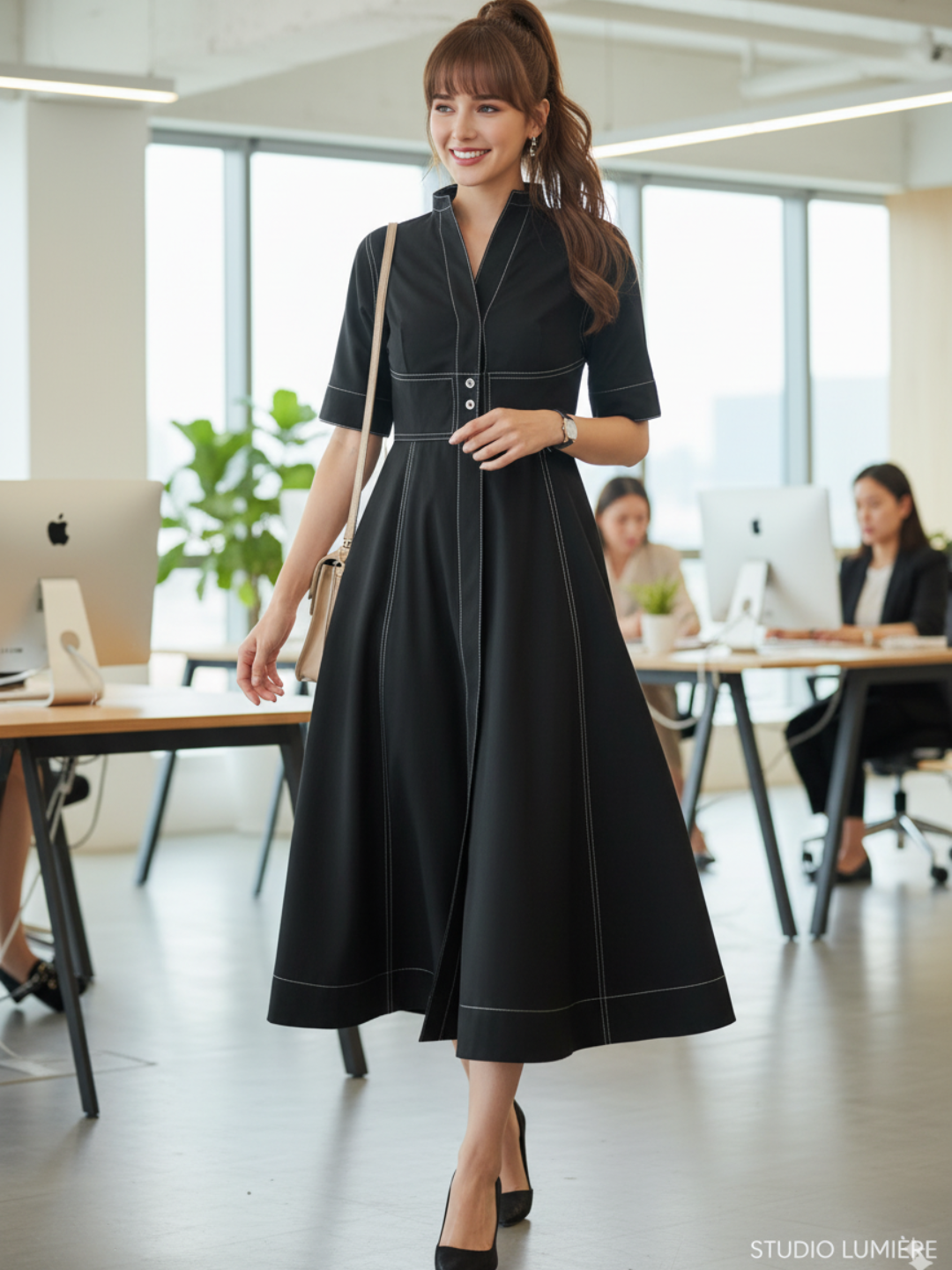Corset Panelled Poplin Midi Dress - Uptownie