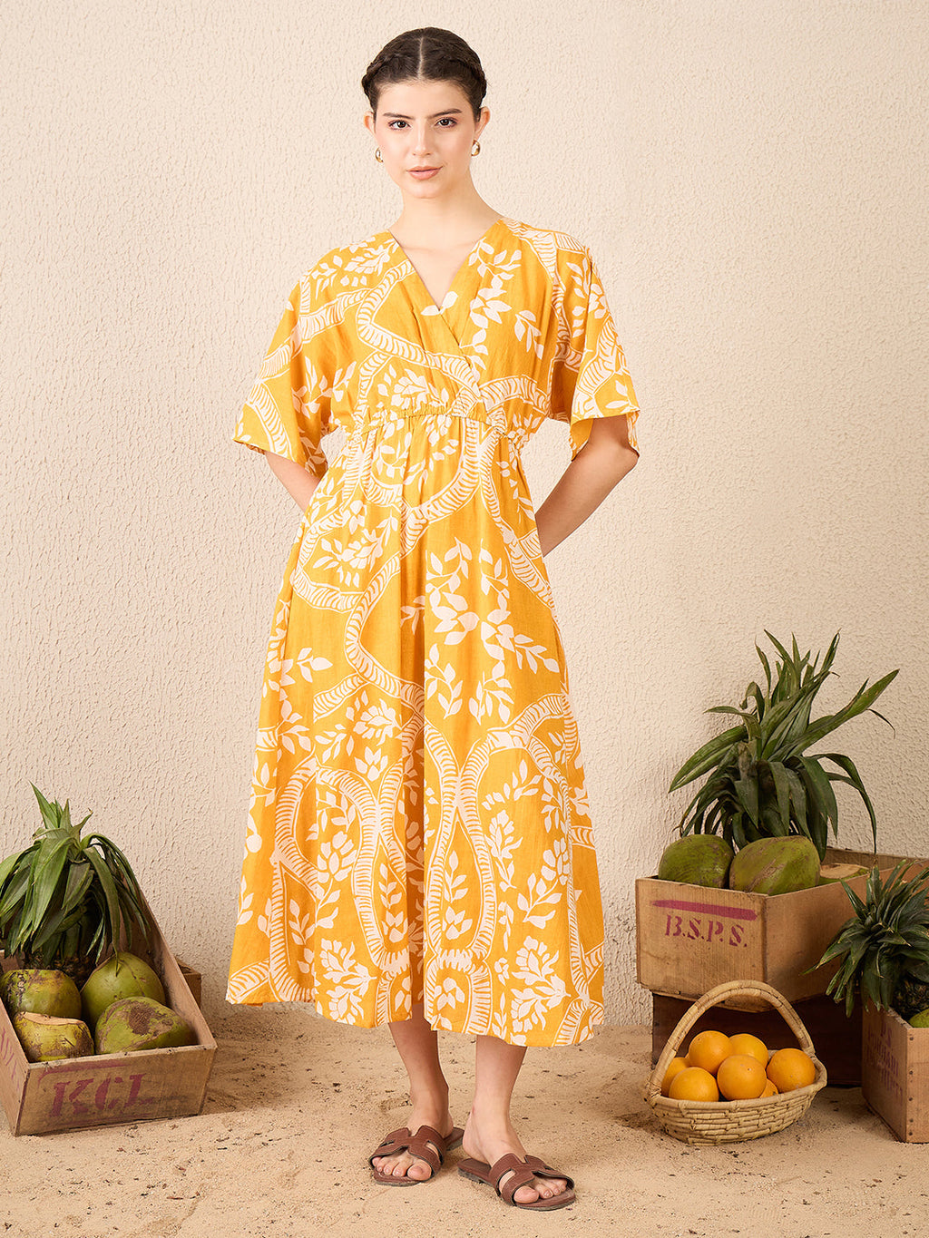 V-neck Cotton Midi Dress