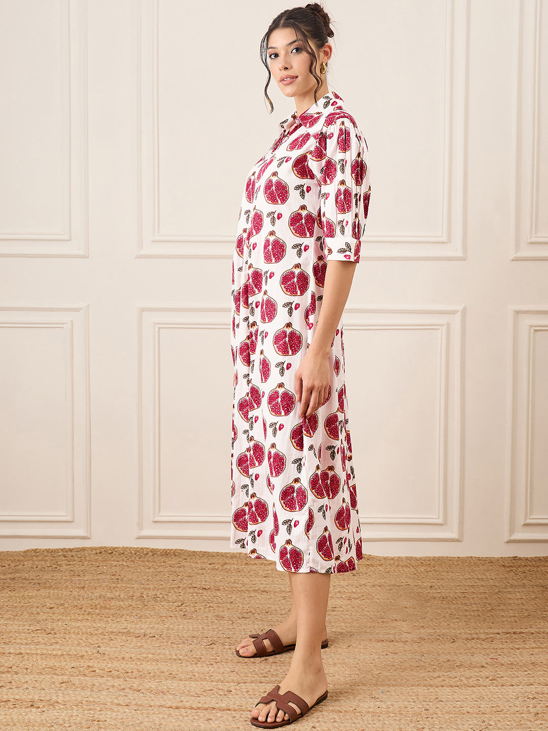 Front Pleated Cotton Midi Dress