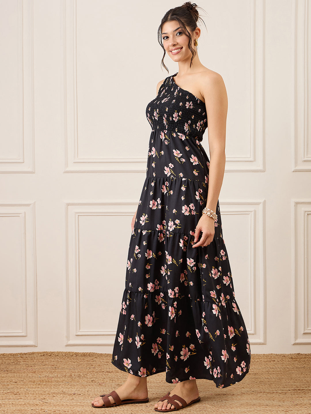 One Shoulder Smocked Maxi Dress