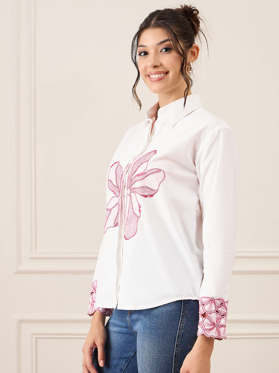 Floral Embroidered Full Sleeve Cotton Shirt