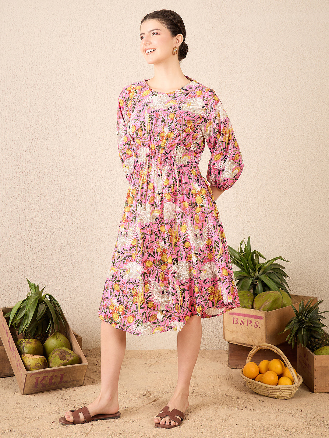 Cotton Midi Dress With Pin Tucks